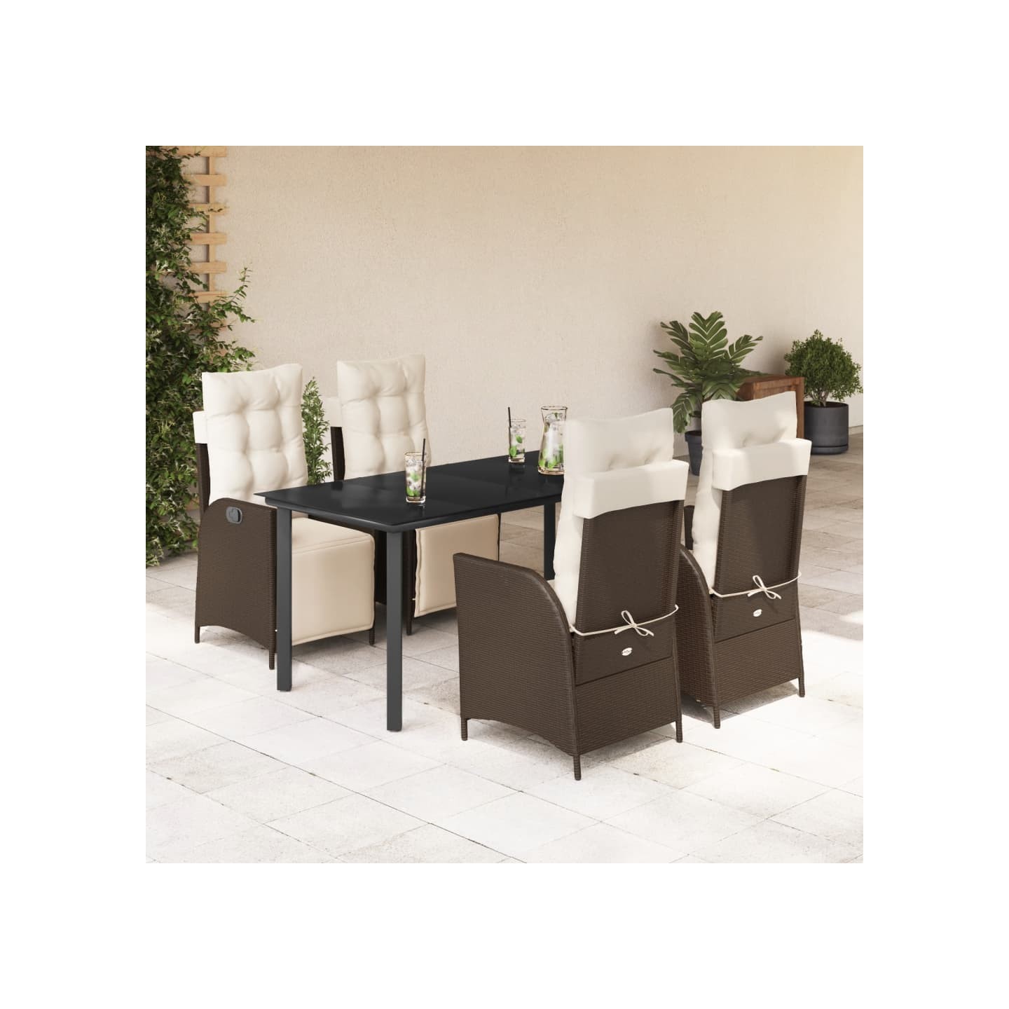 Ensemble à manger de jardin 5 pcs et coussins marron poly rotin
