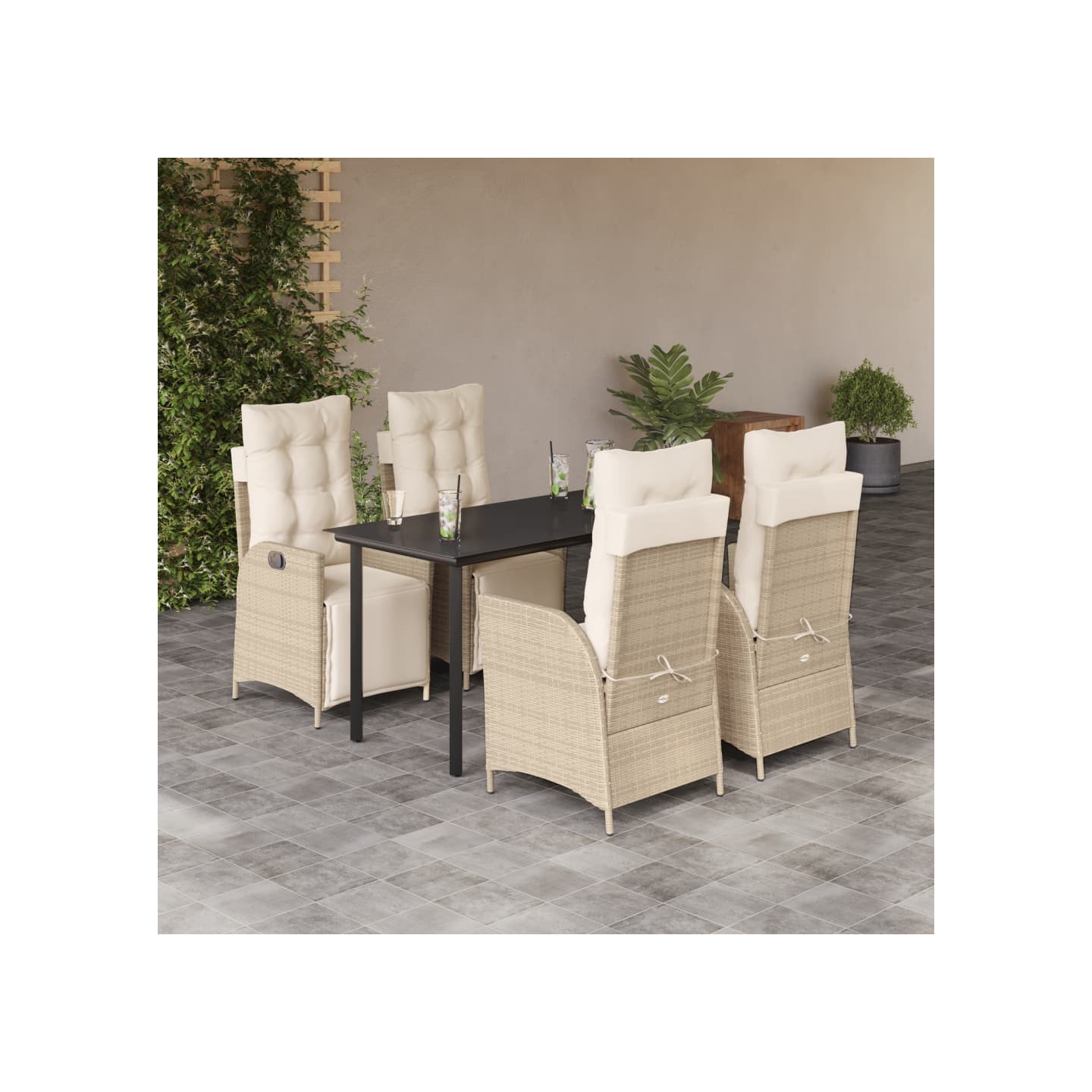 Ensemble à manger de jardin avec coussins 5pcs Beige poly rotin