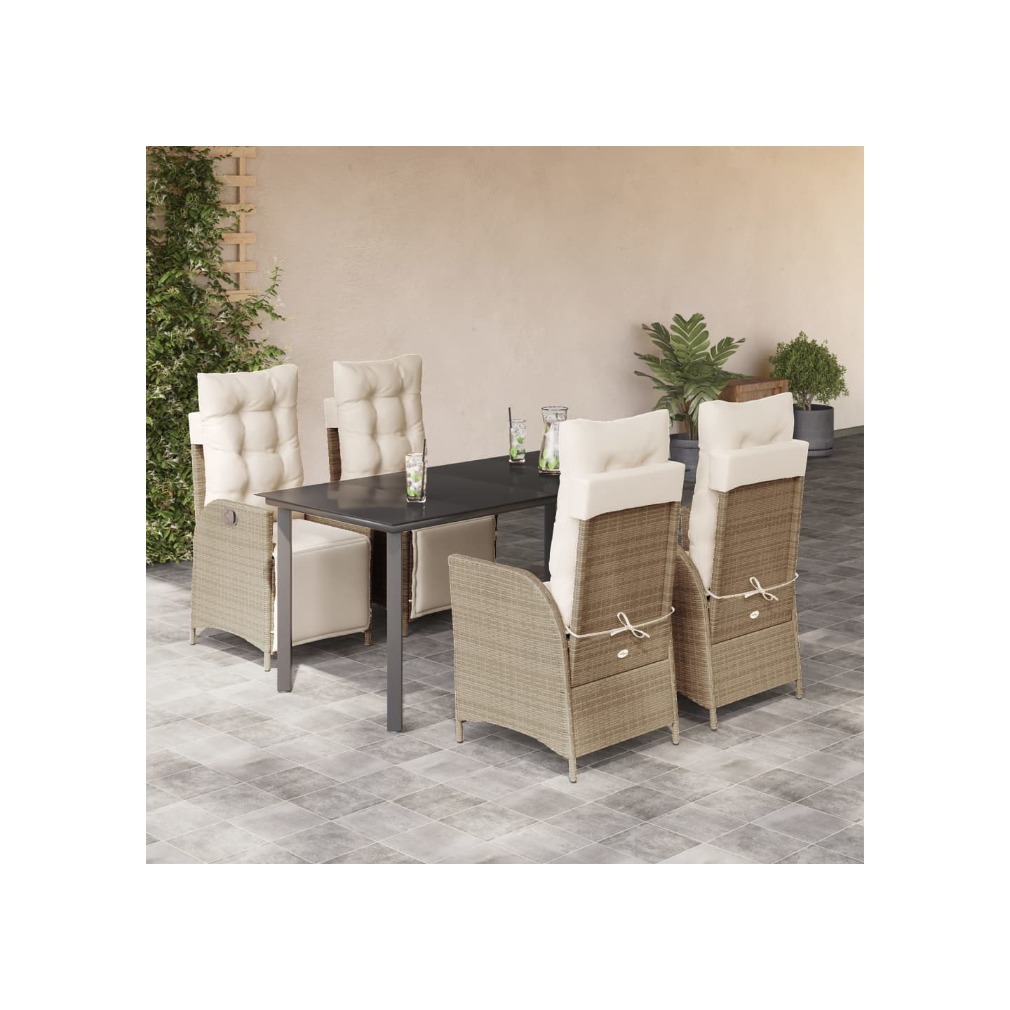 Ensemble à manger de jardin avec coussins 5pcs Beige poly rotin