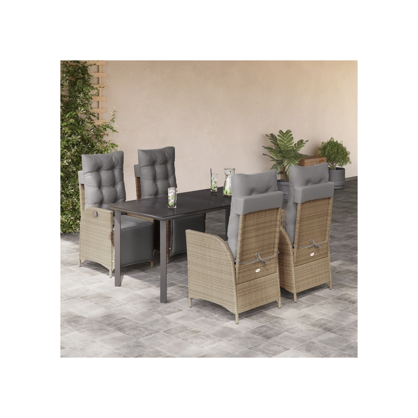 Ensemble à manger de jardin coussins 5 pcs mélange beige rotin