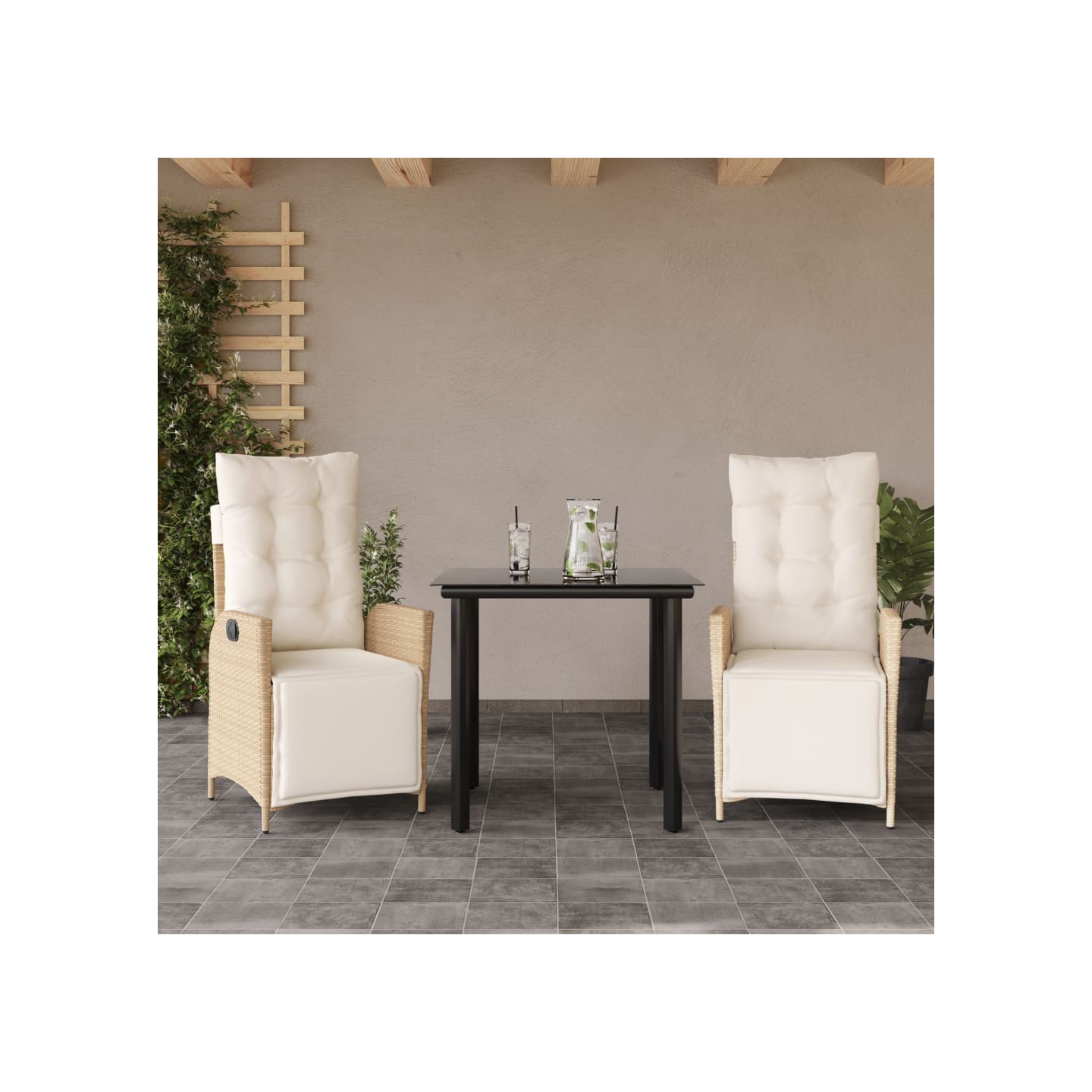 Ensemble à manger de jardin et coussins 3 pcs Beige poly rotin