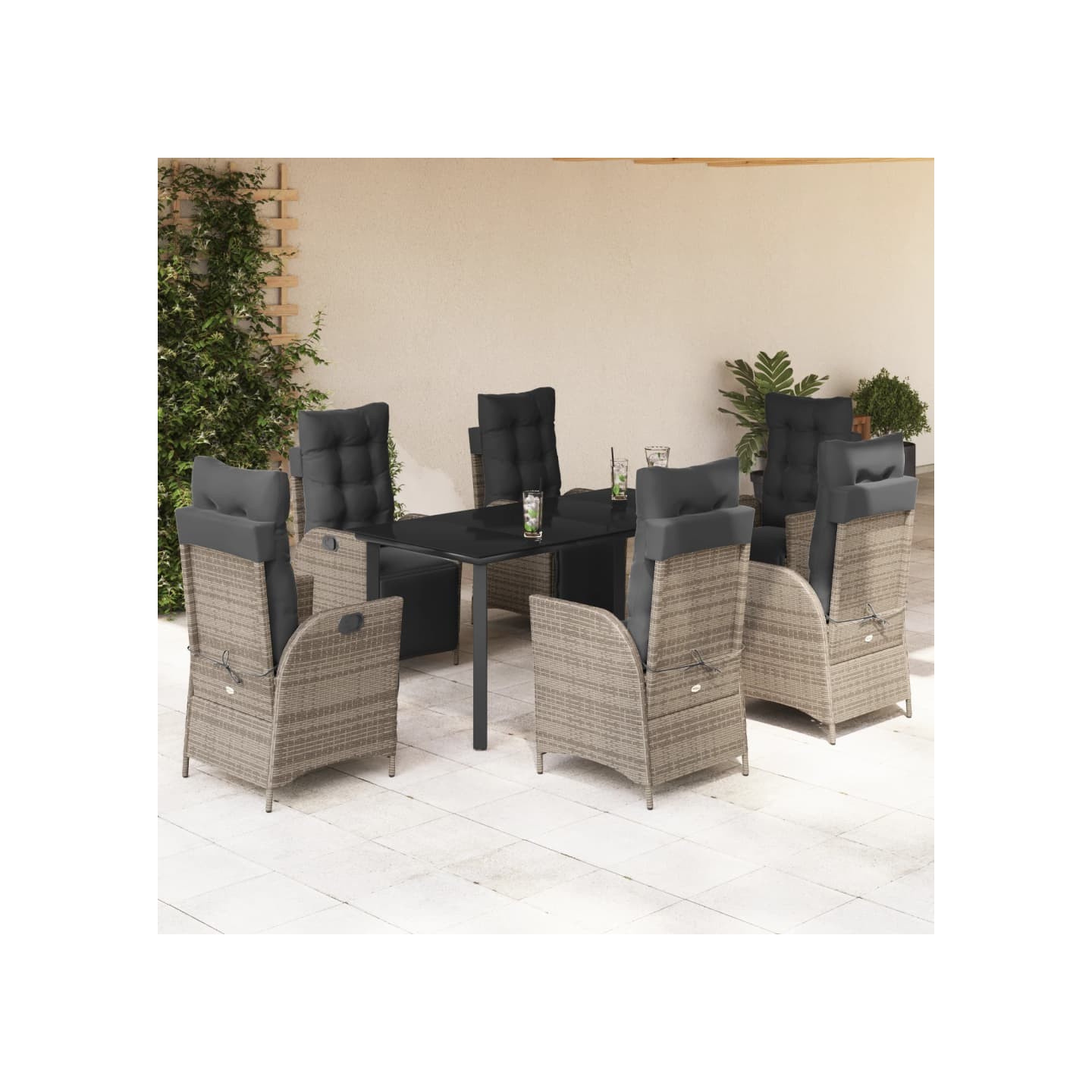 Ensemble à manger de jardin et coussins 7 pcs gris rotin