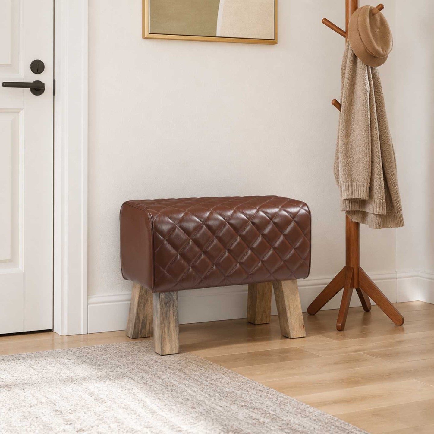 Banc 60 x 30 x 45 cm Cuir véritable Marron diamant