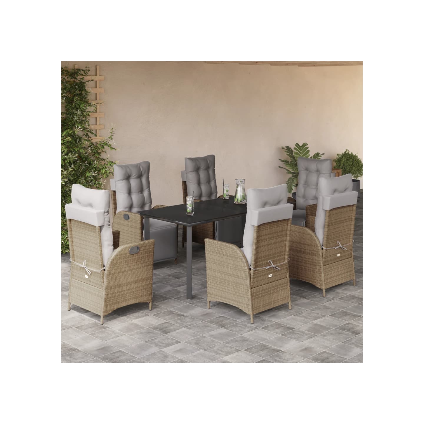 Ensemble à manger de jardin coussins 7 pcs mélange beige rotin