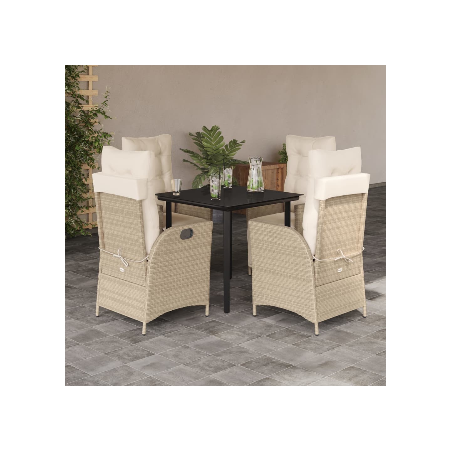 Ensemble à manger de jardin avec coussins 5pcs Beige poly rotin