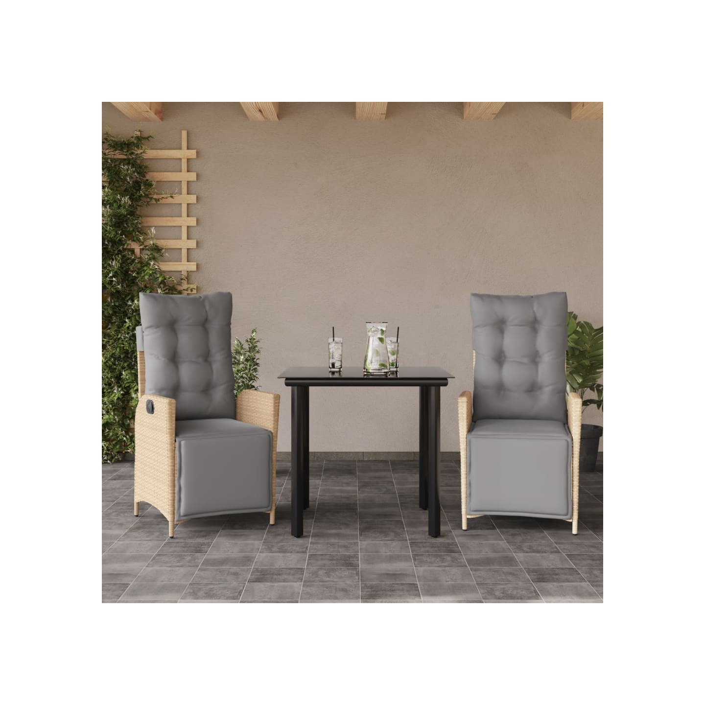 Ensemble à manger de jardin et coussins 3 pcs mélange beige