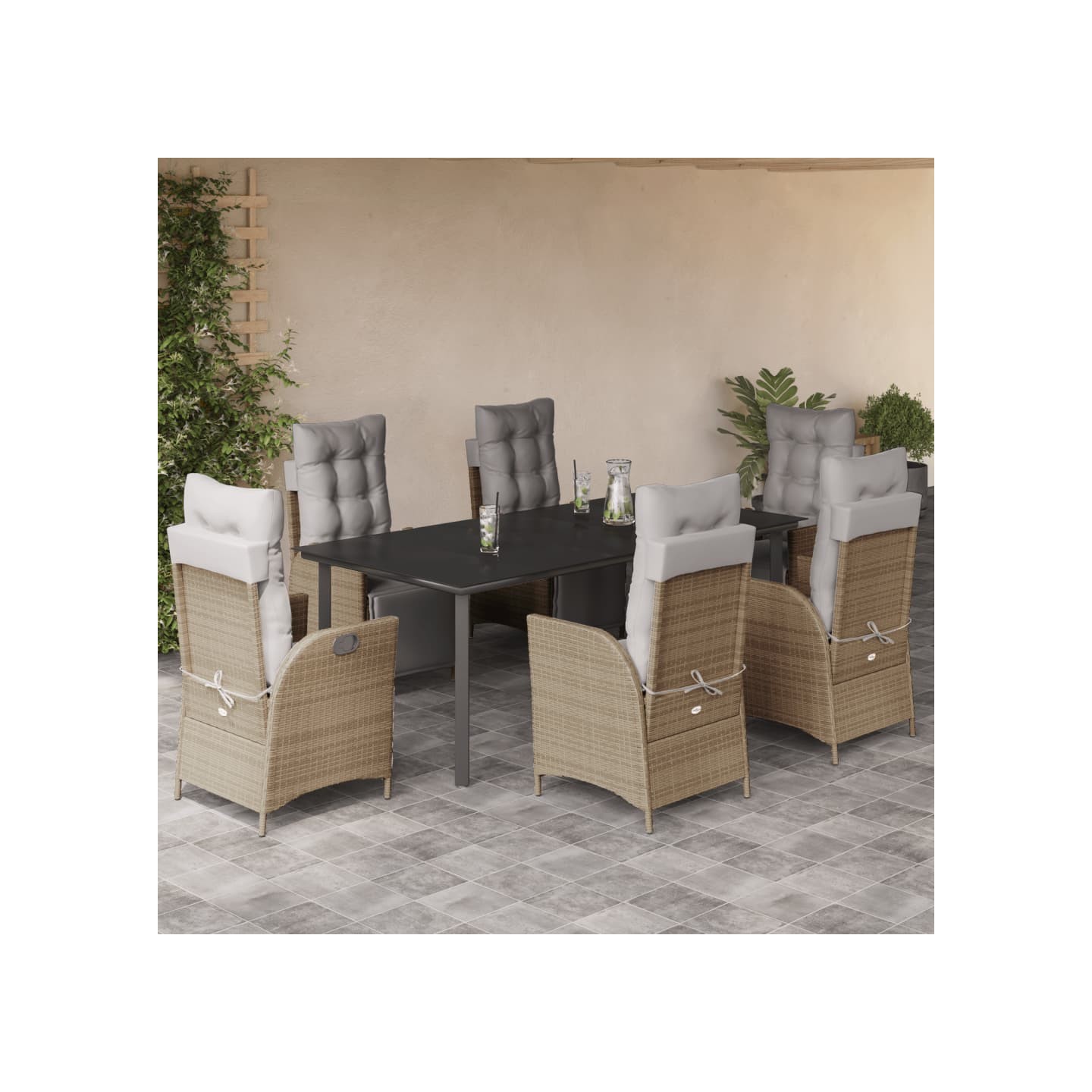 Ensemble à manger de jardin coussins 7 pcs mélange beige rotin