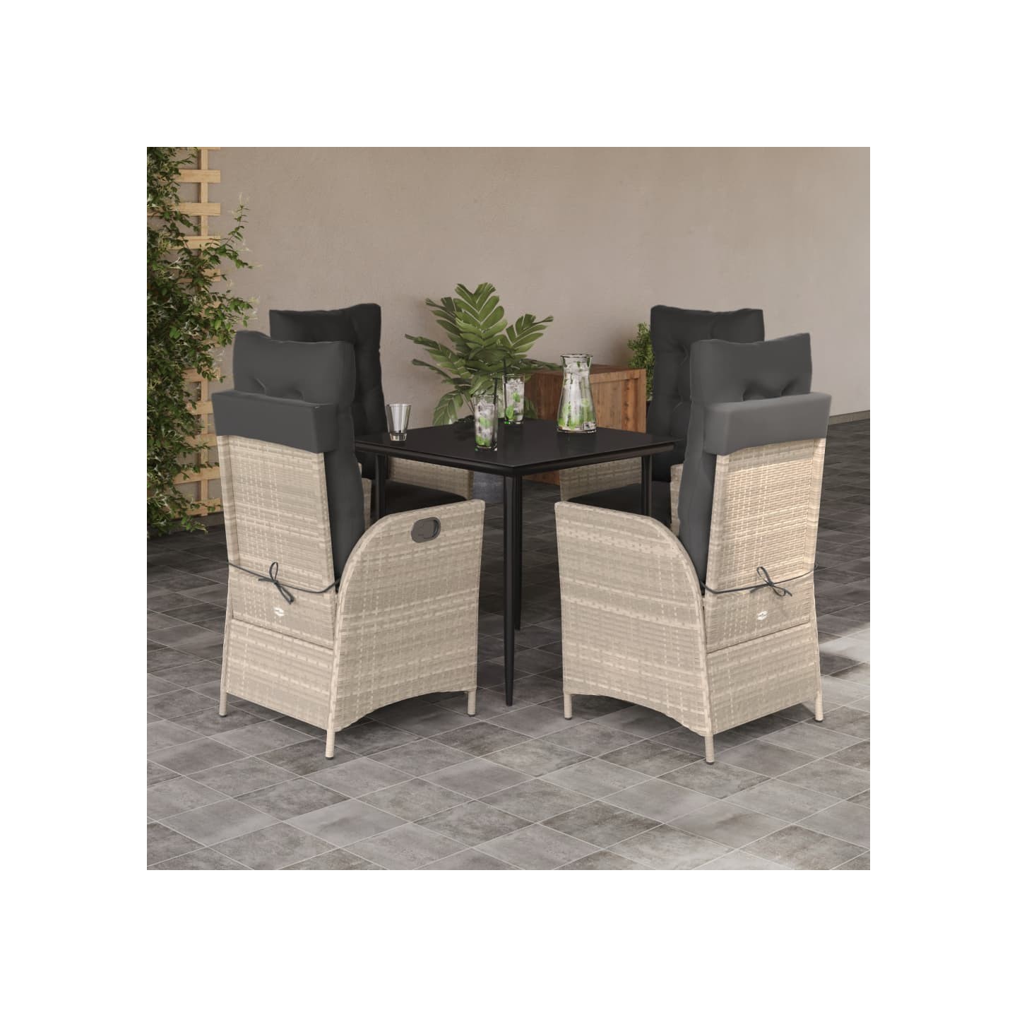 Ensemble à manger de jardin et coussins 5 pcs gris clair rotin