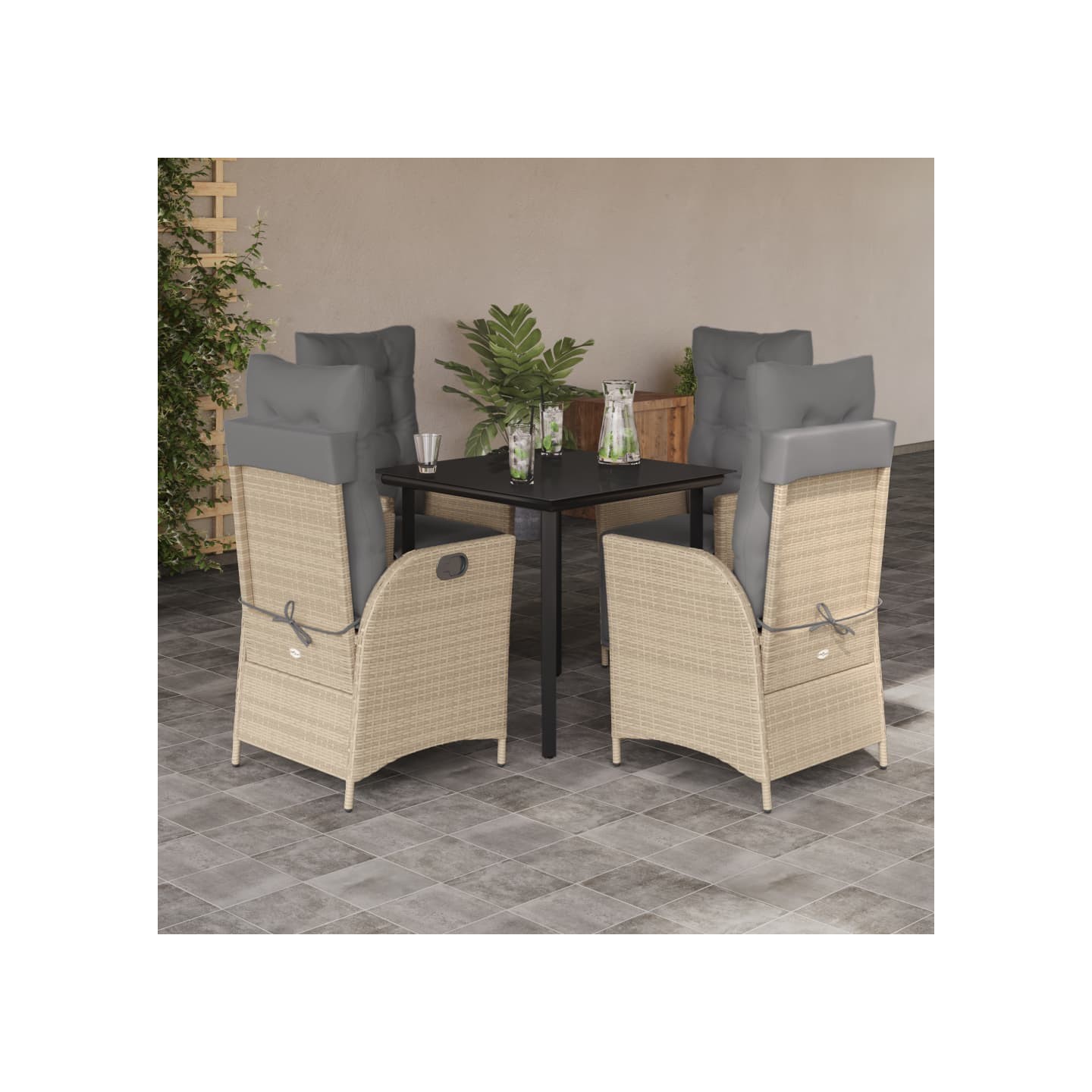 Ensemble à manger de jardin coussins 5 pcs mélange beige rotin