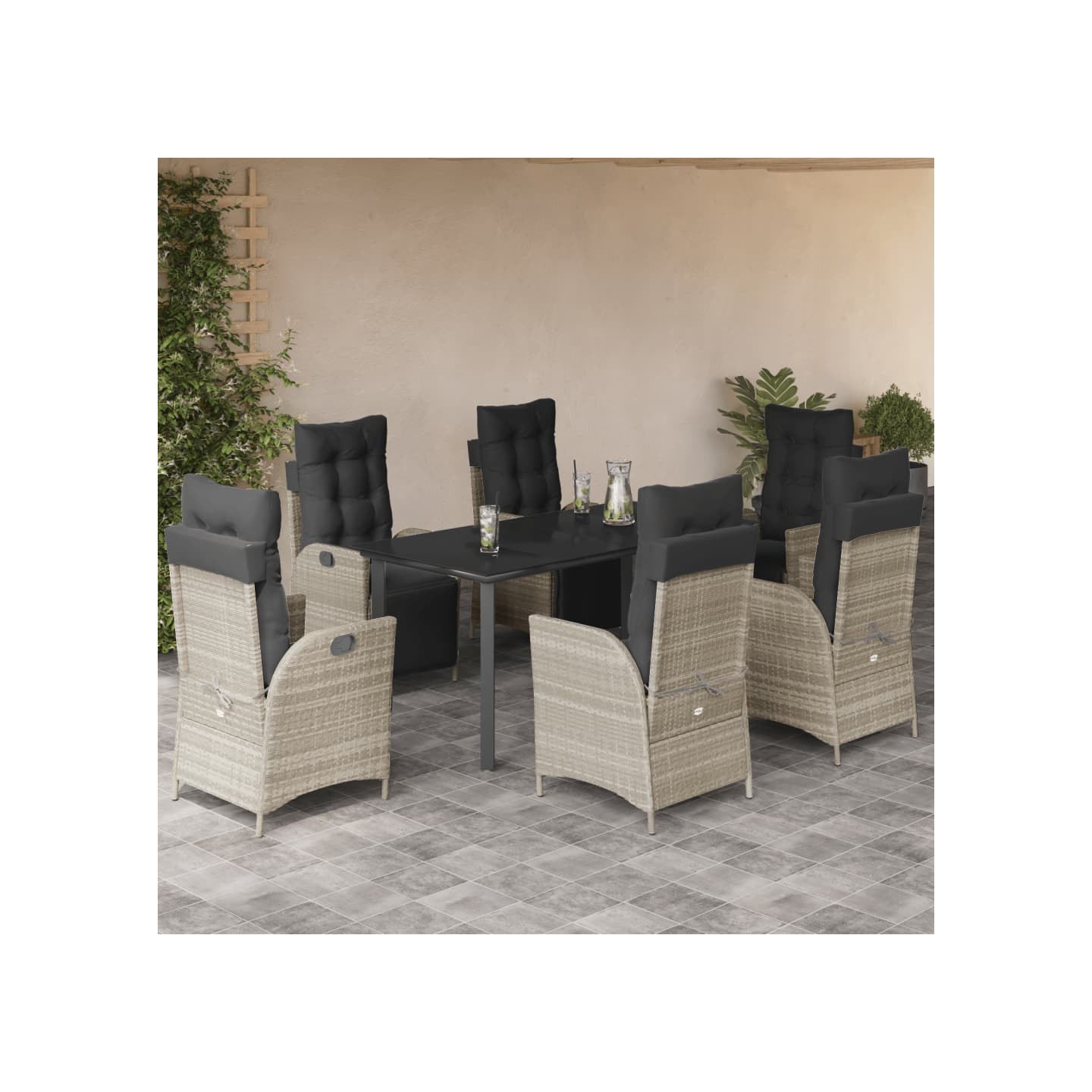 Ensemble à manger de jardin et coussins 7 pcs gris clair rotin
