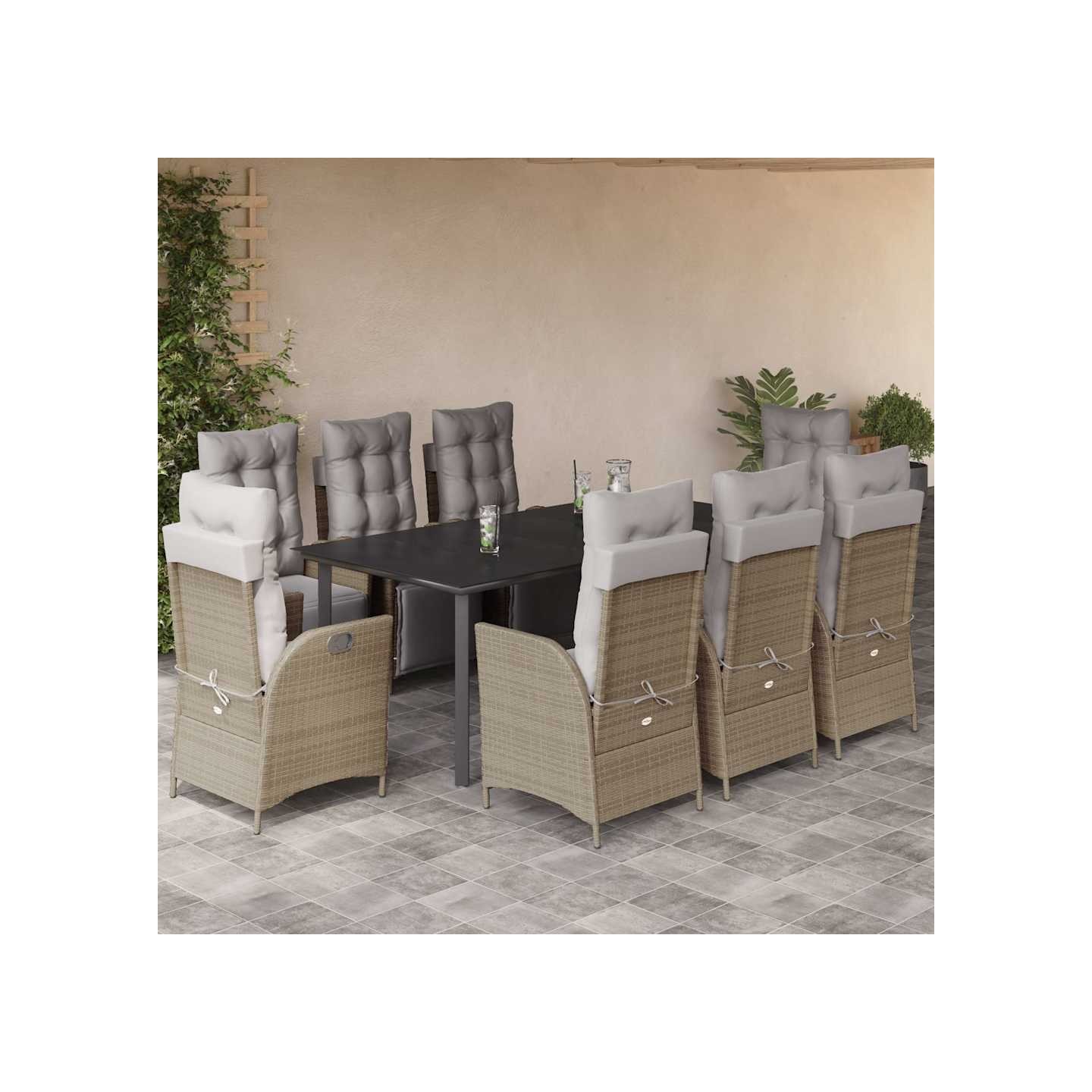 Ensemble à manger de jardin et coussins 9 pcs mélange beige