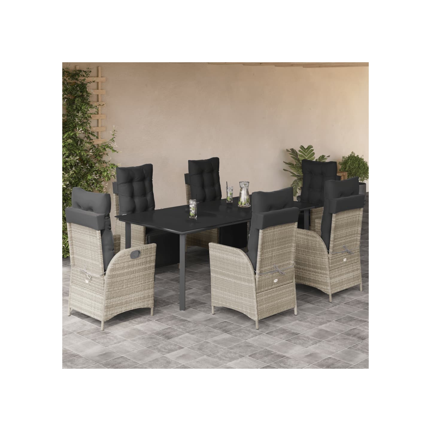 Ensemble à manger de jardin et coussins 7 pcs gris clair rotin