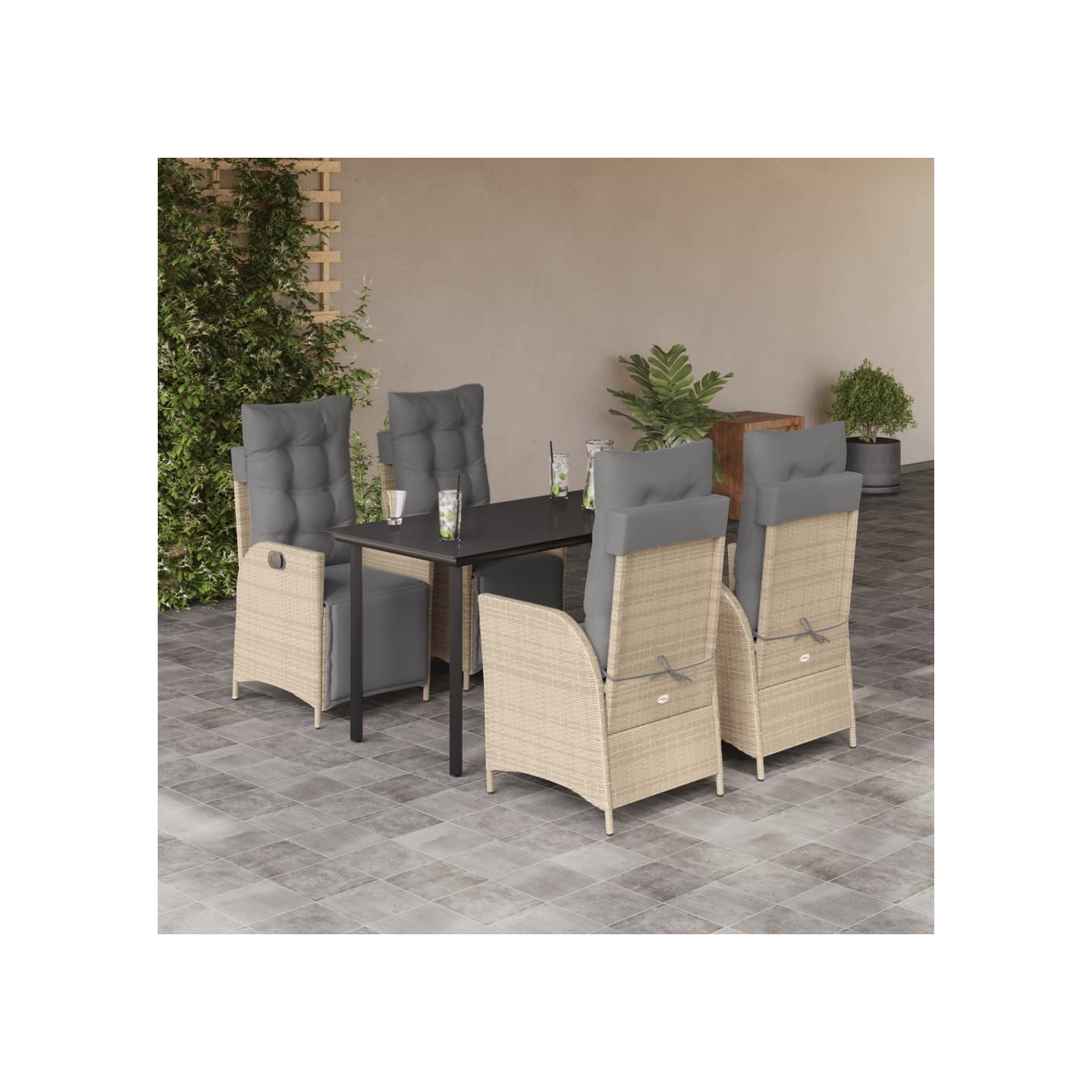 Ensemble à manger de jardin coussins 5 pcs mélange beige rotin