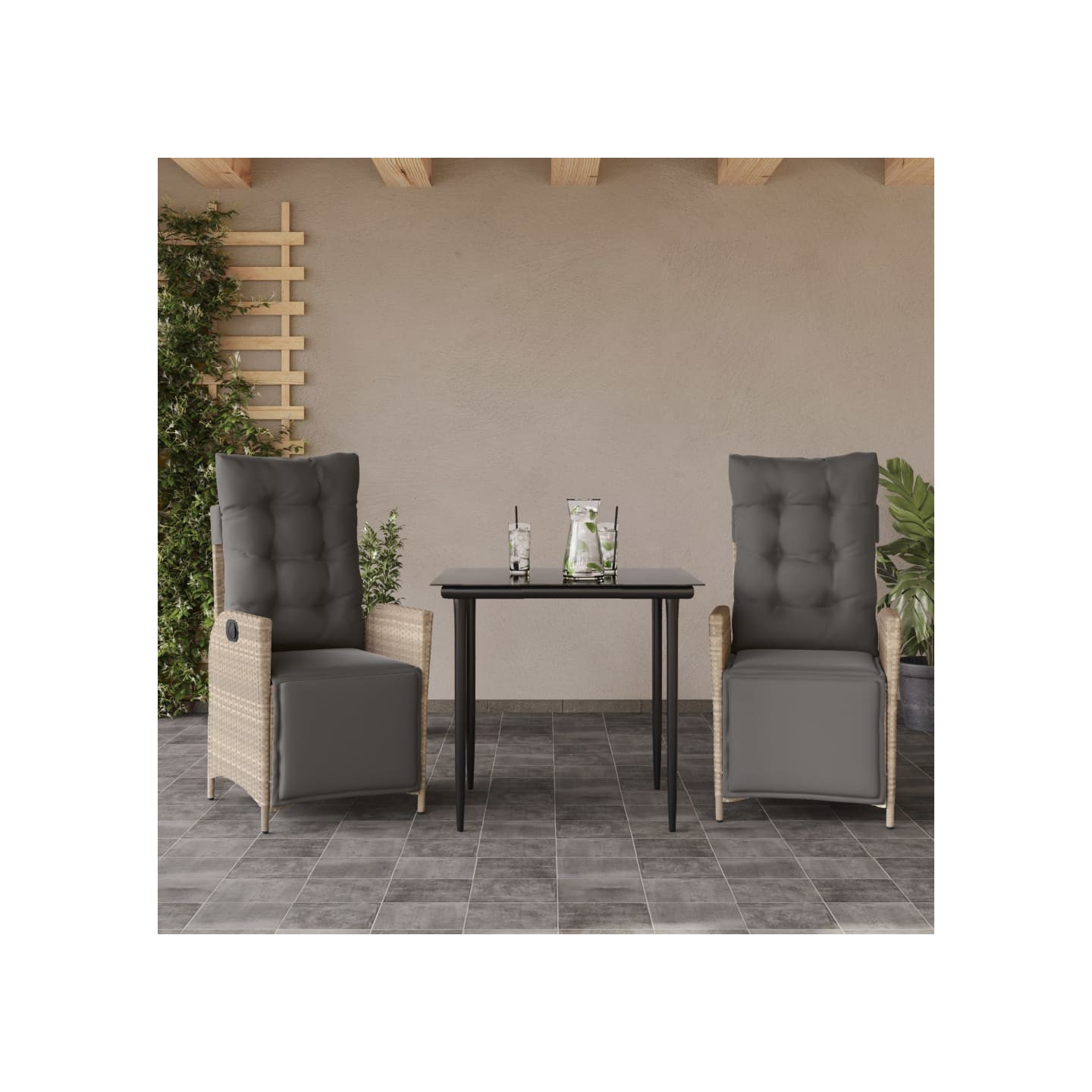 Ensemble à manger de jardin 3pcs coussins gris clair poly rotin