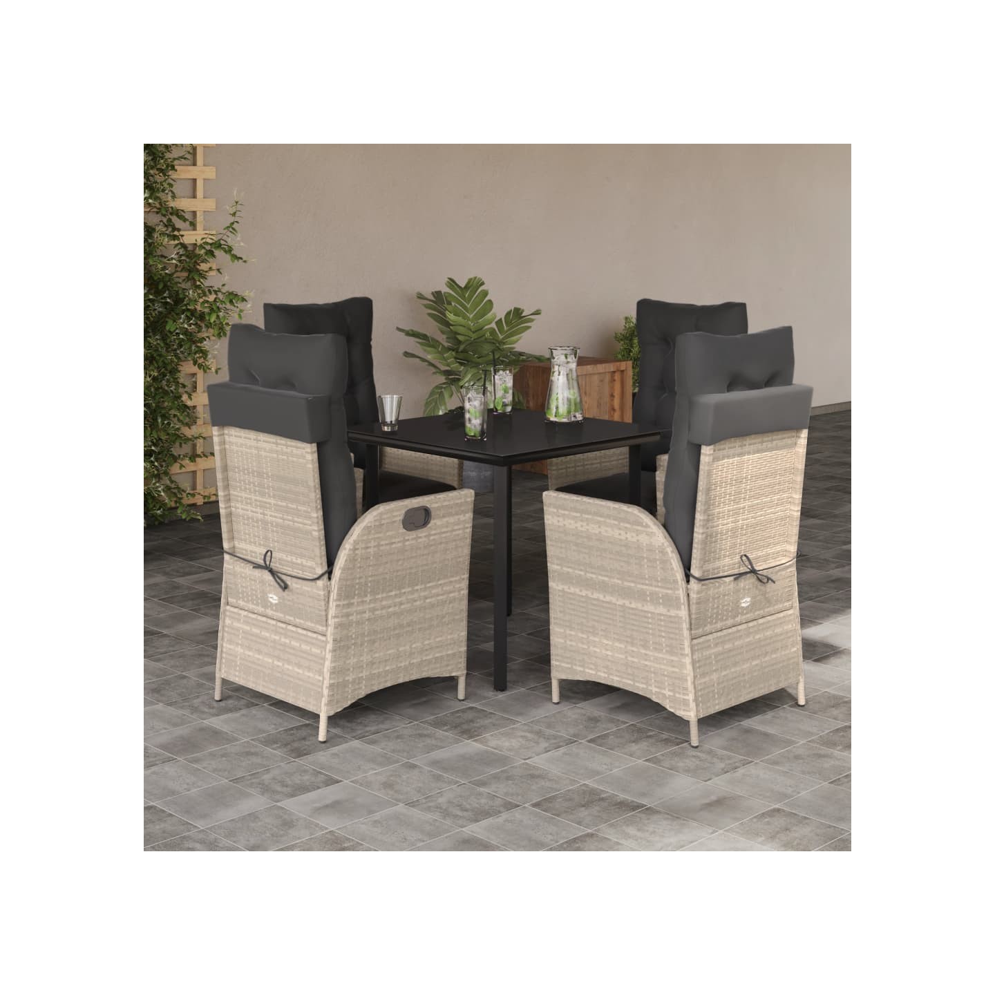 Ensemble à manger de jardin et coussins 5 pcs gris clair rotin
