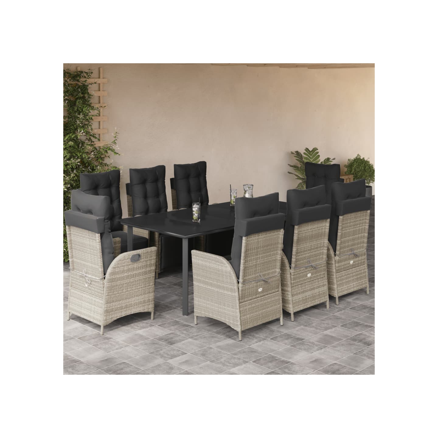 Ensemble à manger de jardin et coussins 9 pcs gris clair rotin