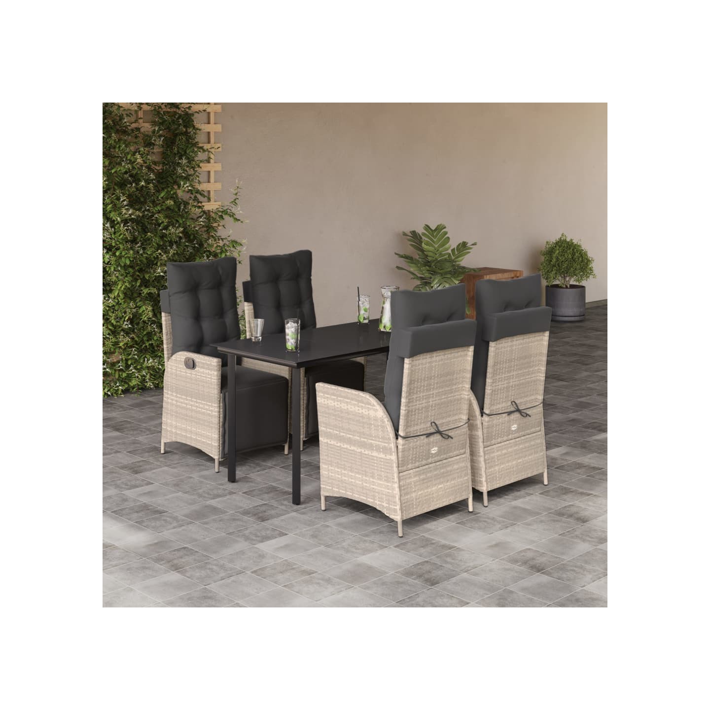 Ensemble à manger de jardin et coussins 5 pcs gris clair rotin