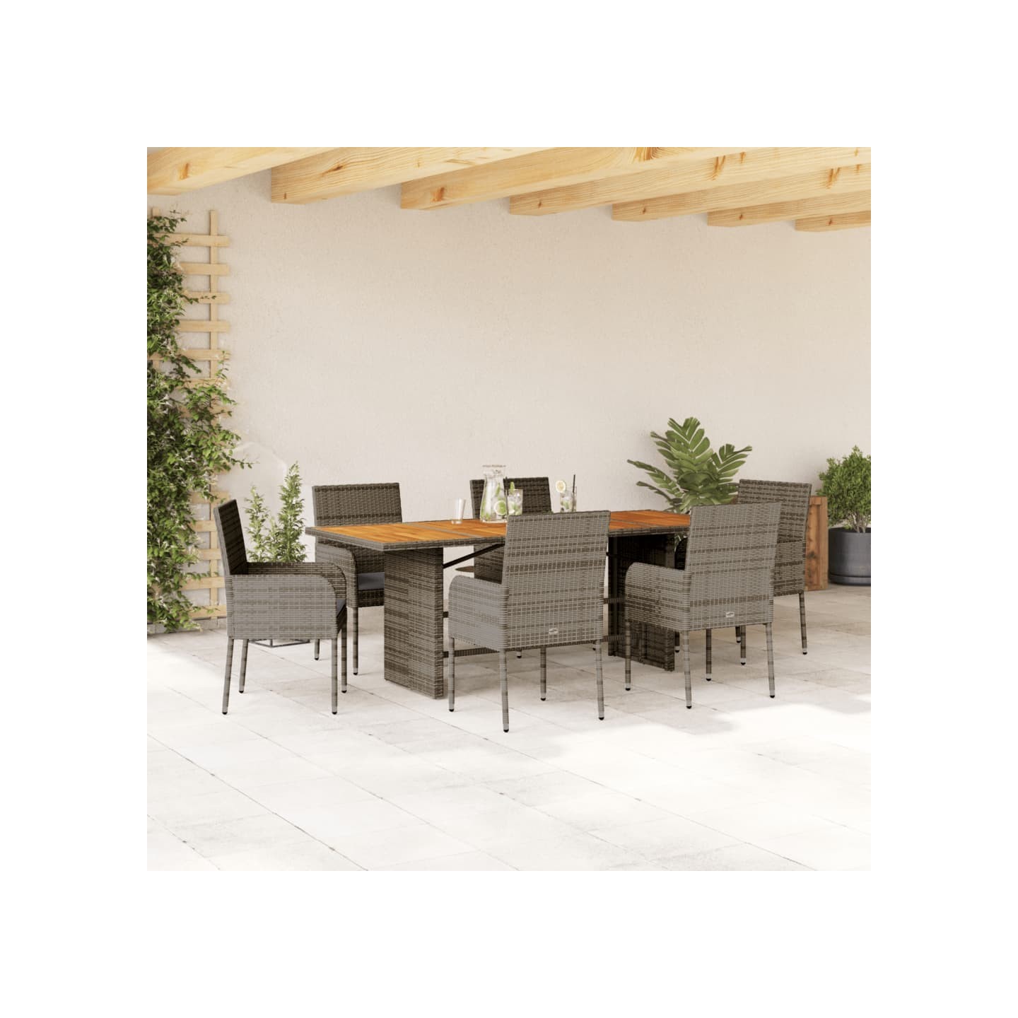 Ensemble à manger de jardin et coussins 7 pcs gris rotin