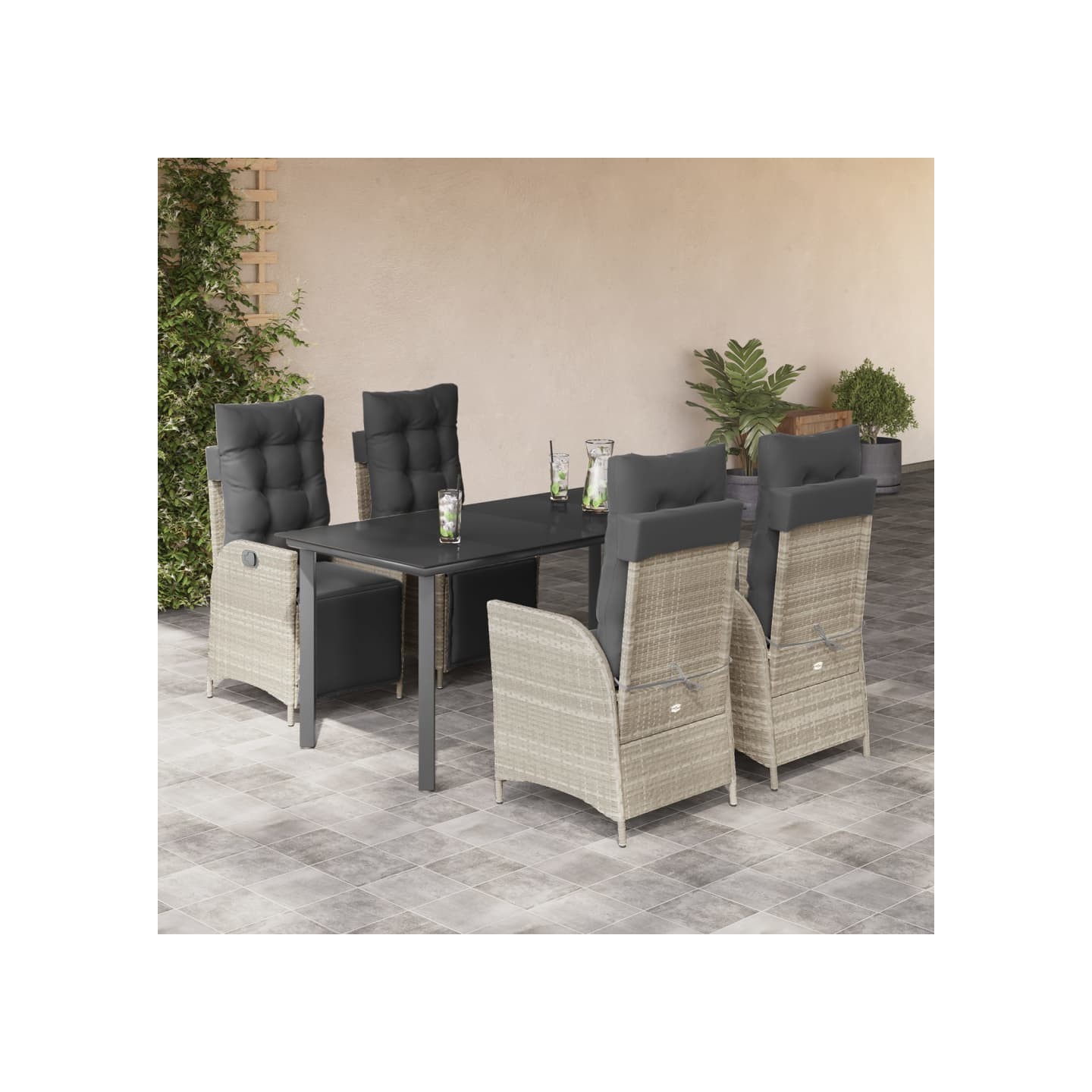 Ensemble à manger de jardin et coussins 5 pcs gris clair rotin