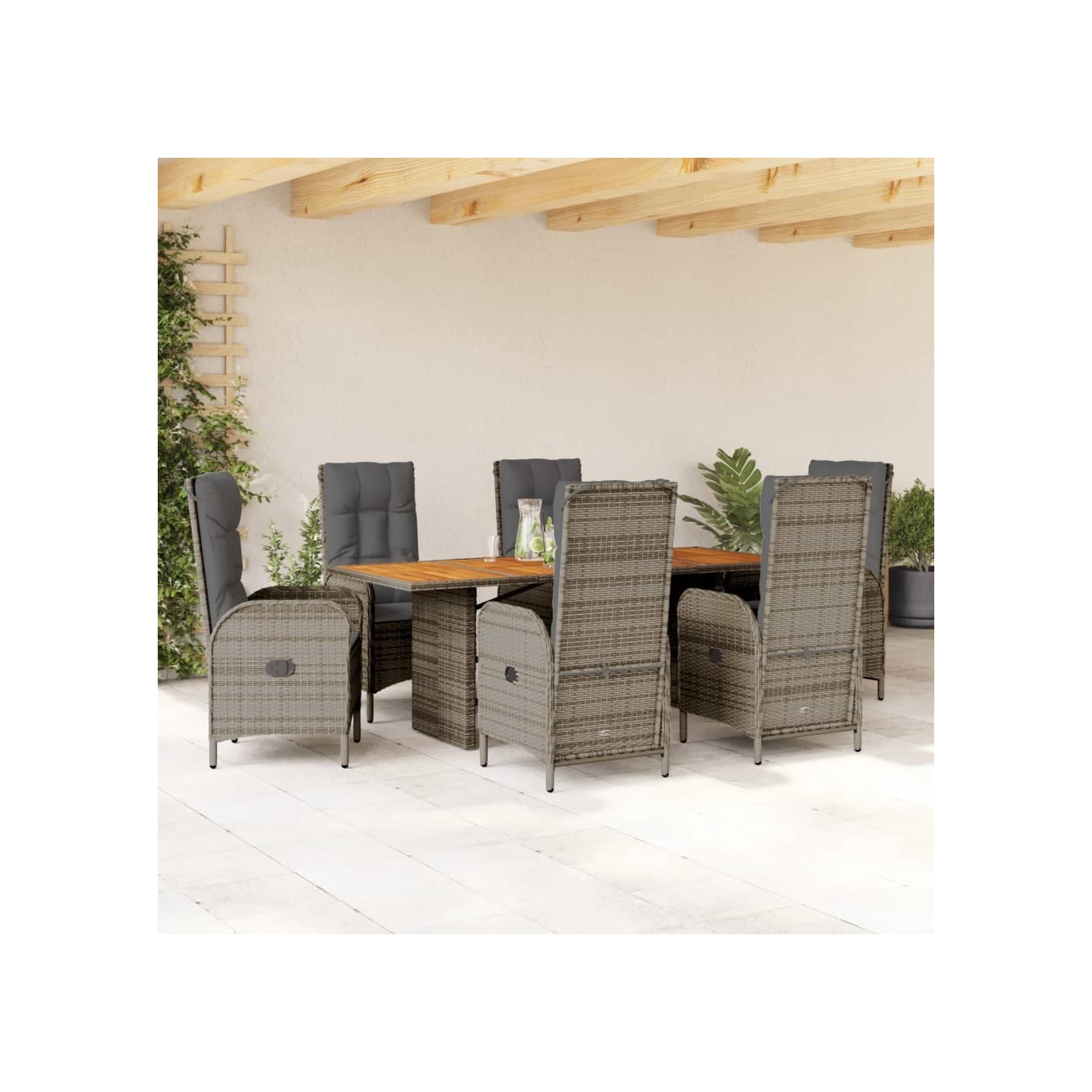 Ensemble à manger de jardin et coussins 7 pcs gris rotin