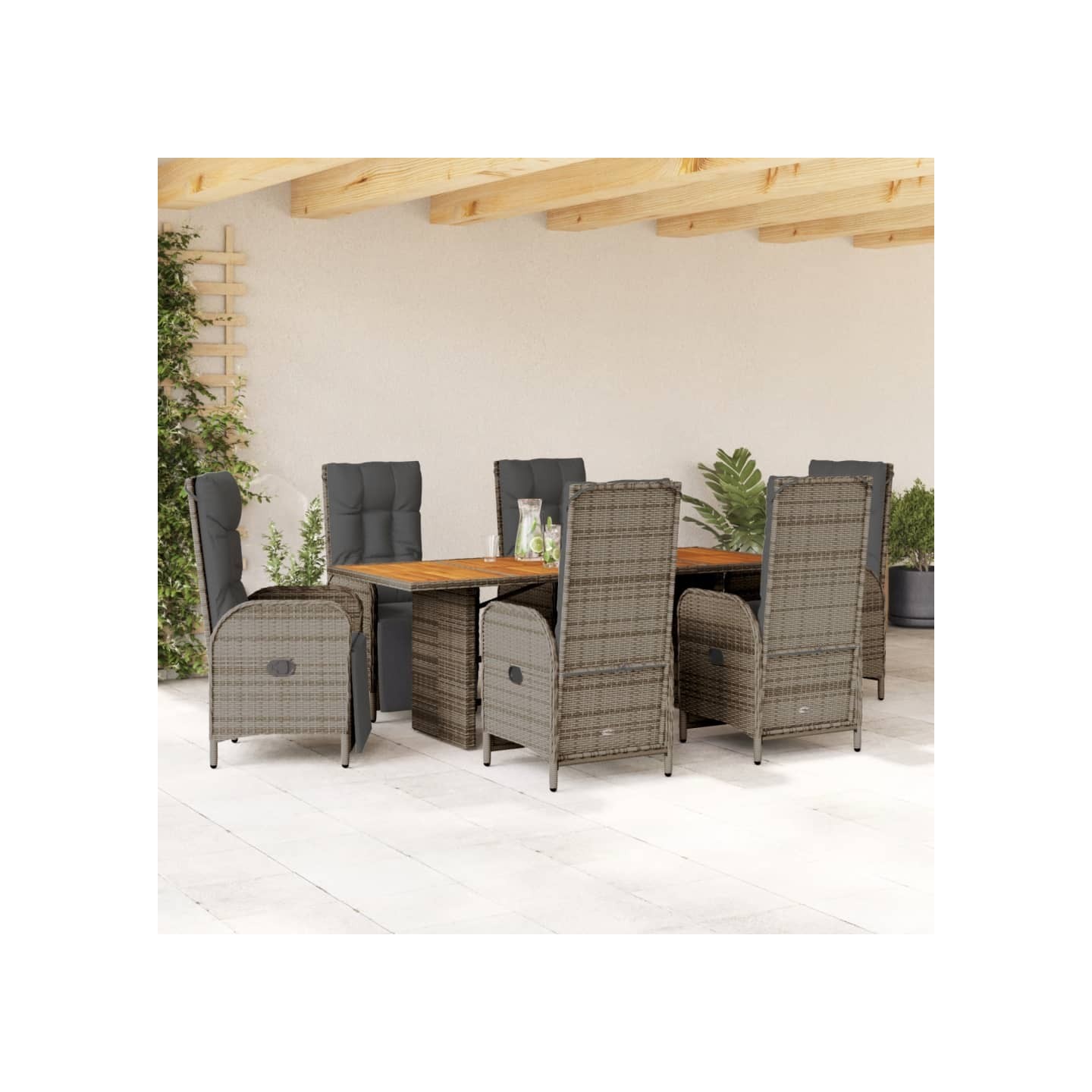 Ensemble à manger de jardin et coussins 7 pcs gris rotin