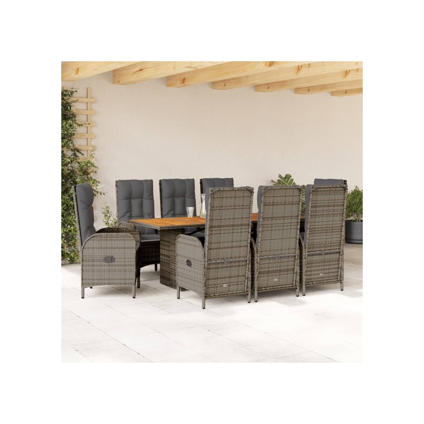 Ensemble à manger de jardin 9 pcs coussins gris résine tressée