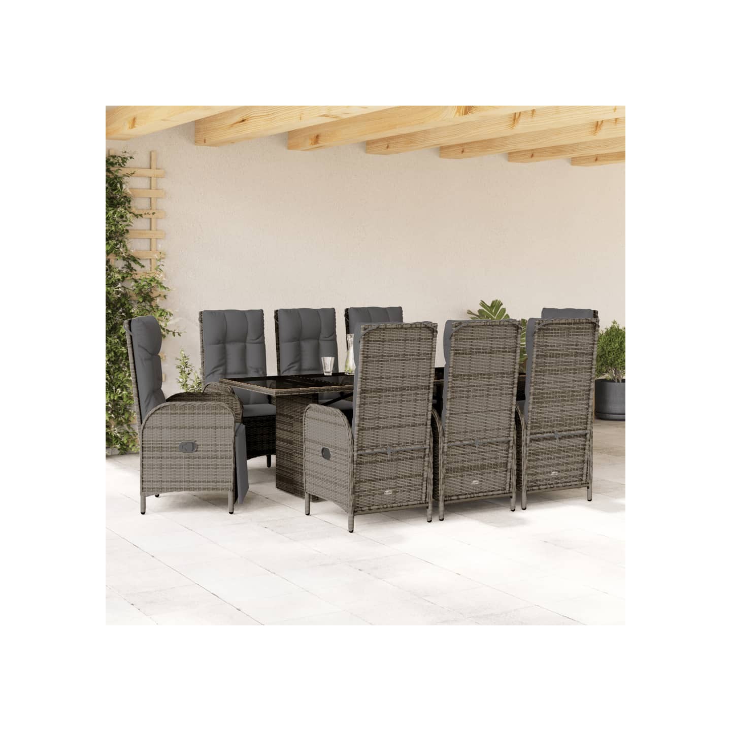 Ensemble à manger de jardin 9 pcs coussins gris résine tressée
