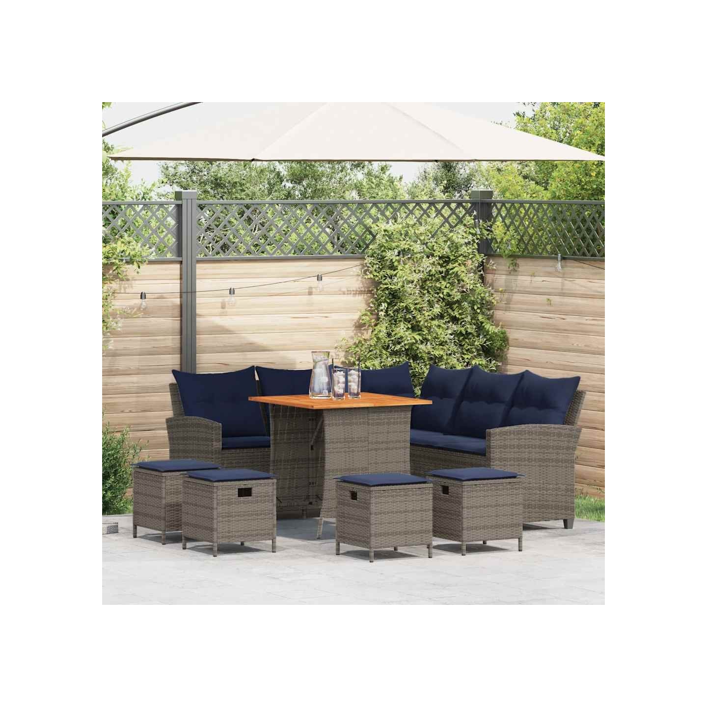 Ensemble de canapé de jardin 6 pcs avec coussins en L gris