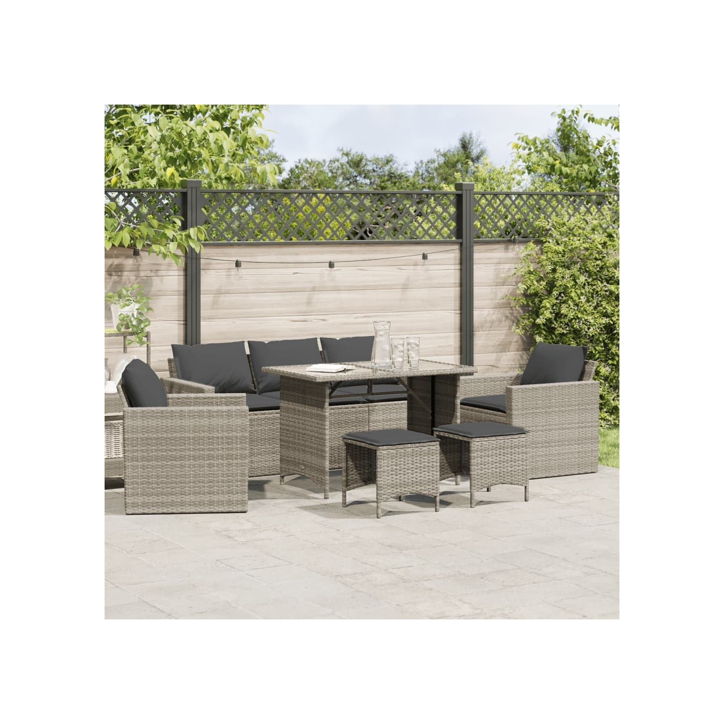 Salon de jardin 6 pcs avec coussins gris clair résine tressée
