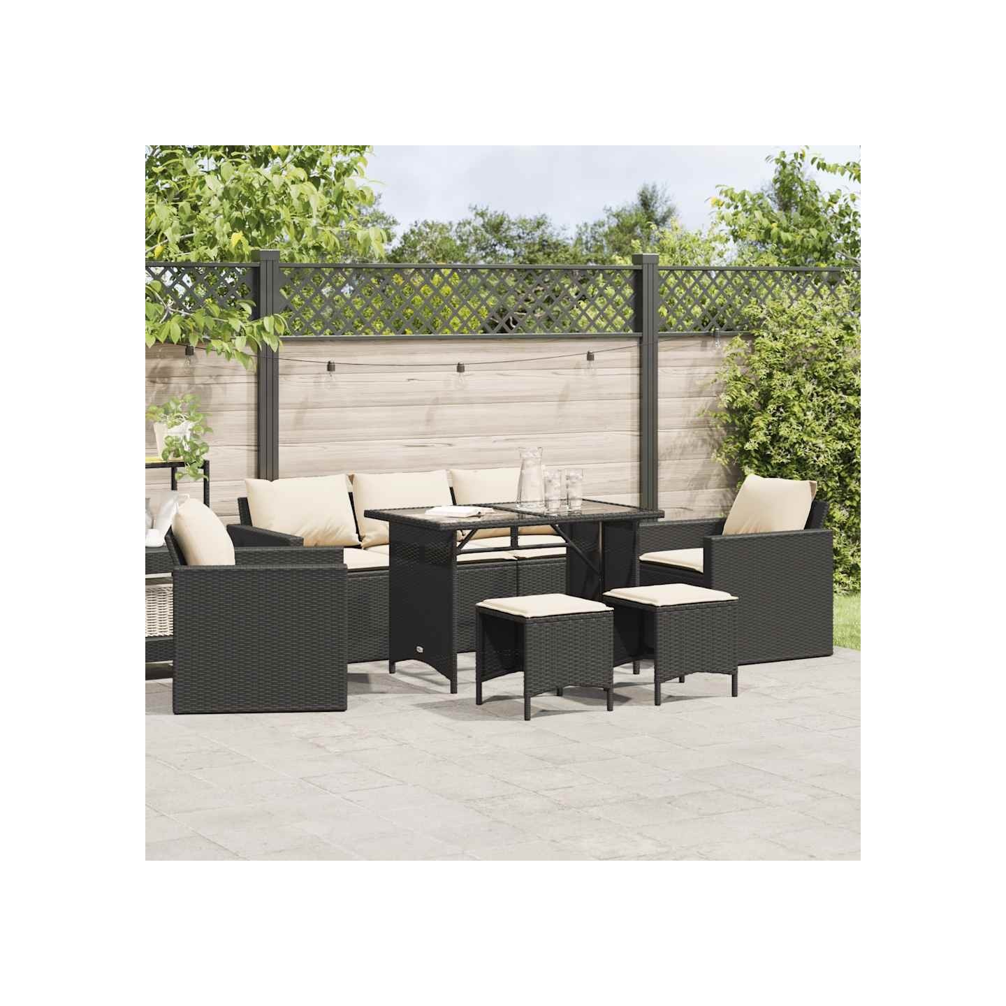 Salon de jardin 6 pcs avec coussins noir résine tressée