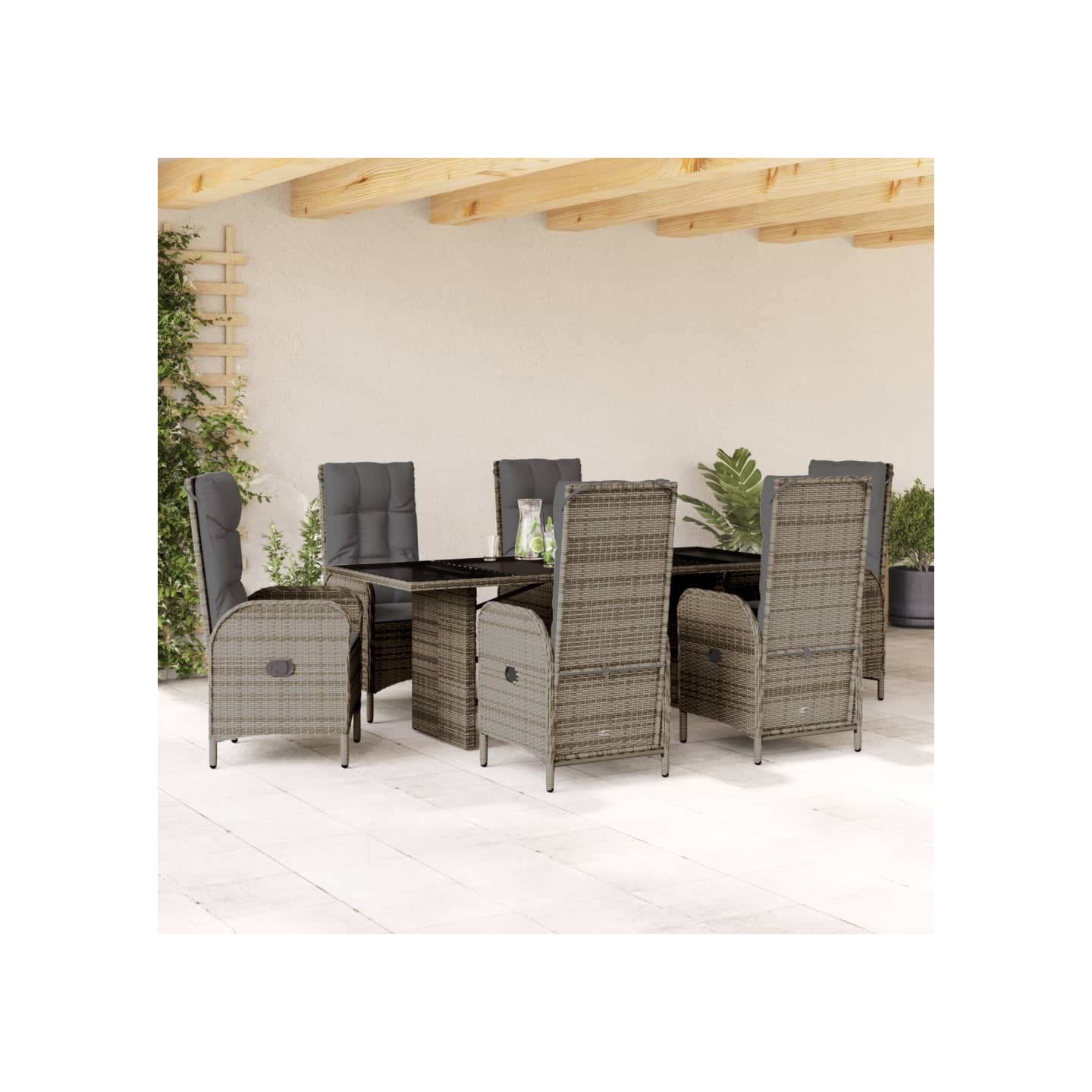 Ensemble à manger de jardin et coussins 7 pcs gris rotin