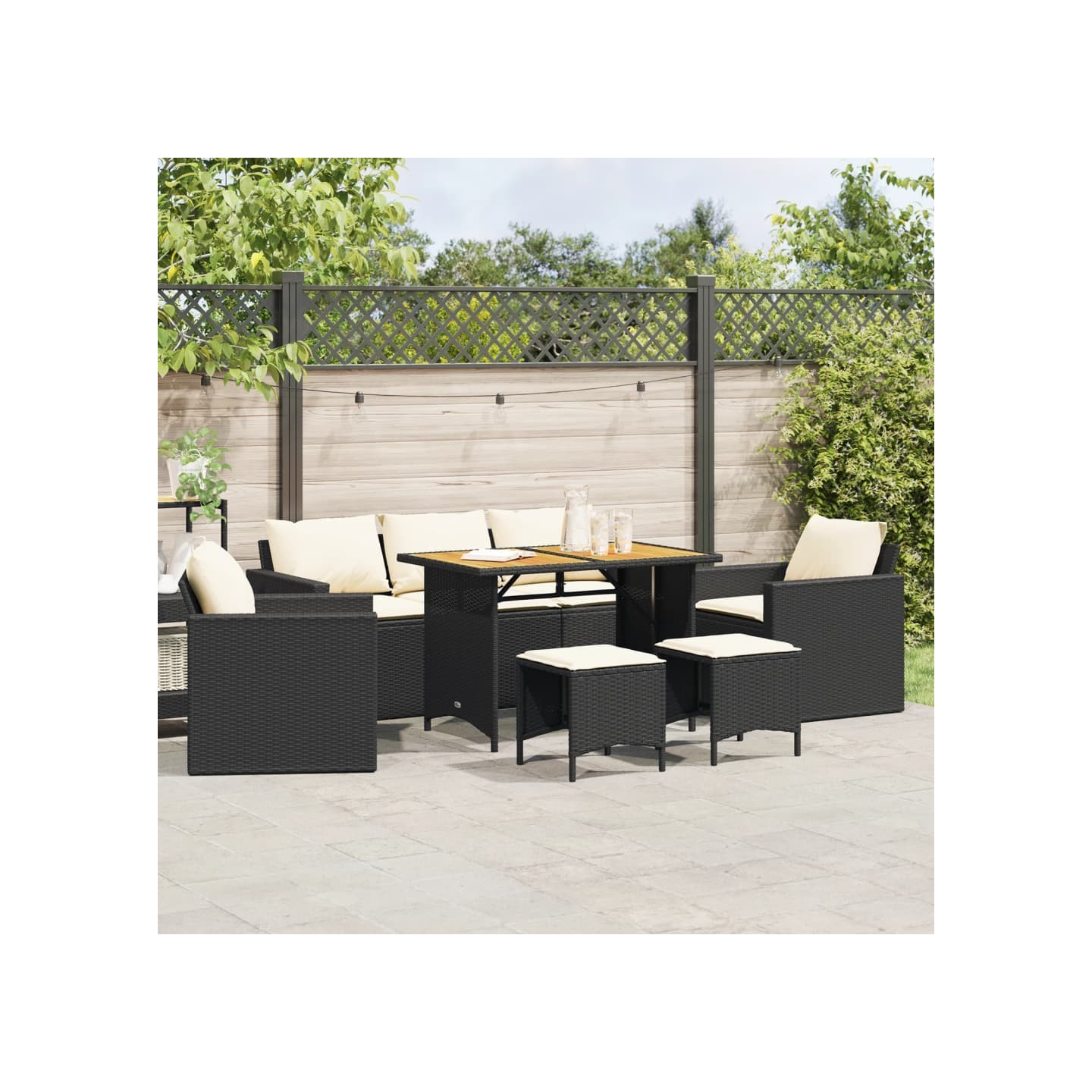 Salon de jardin 6 pcs avec coussins noir résine tressée