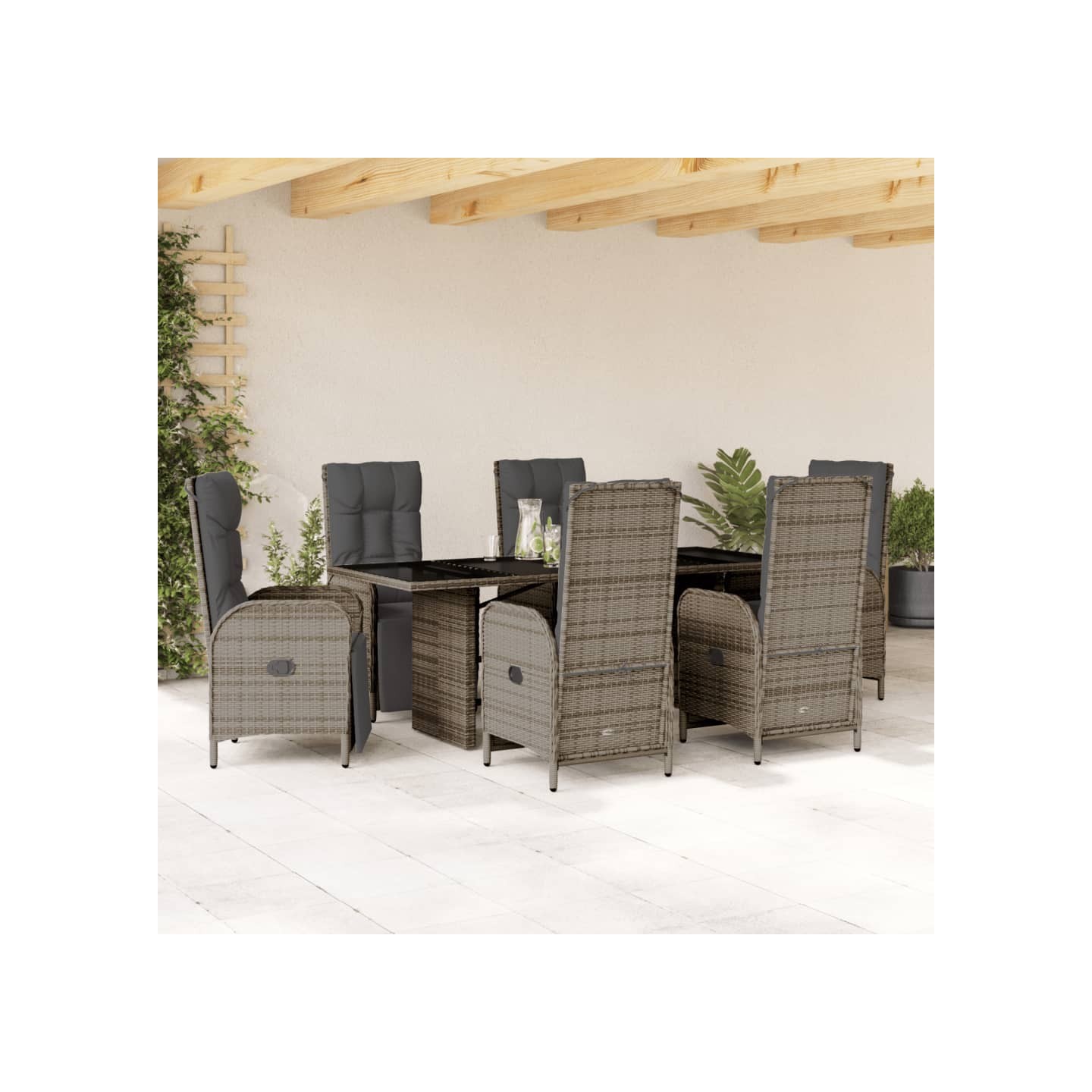 Ensemble à manger de jardin et coussins 7 pcs gris rotin