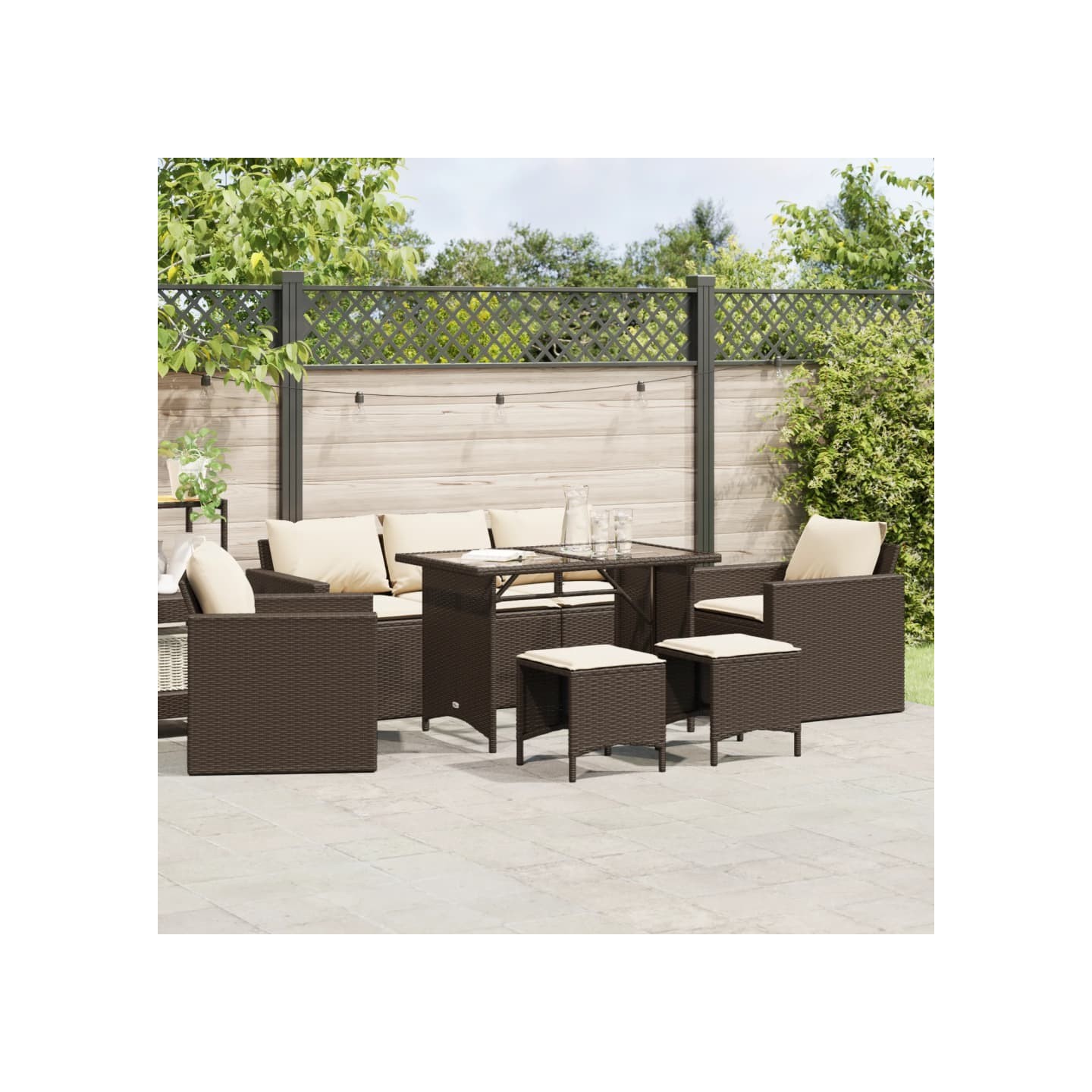 Salon de jardin avec coussins 6 pcs marron résine tressée