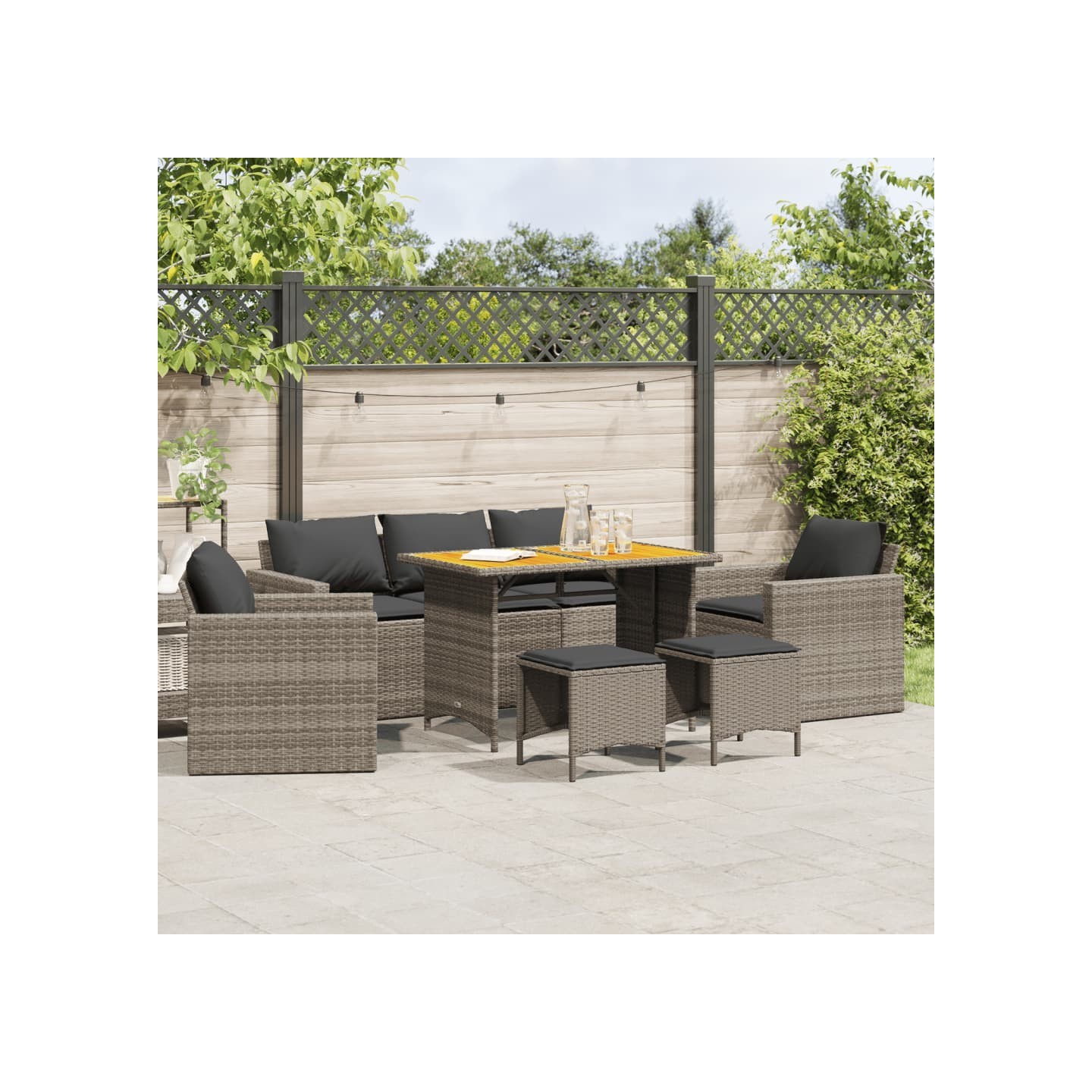 Salon de jardin 6 pcs avec coussins gris résine tressée