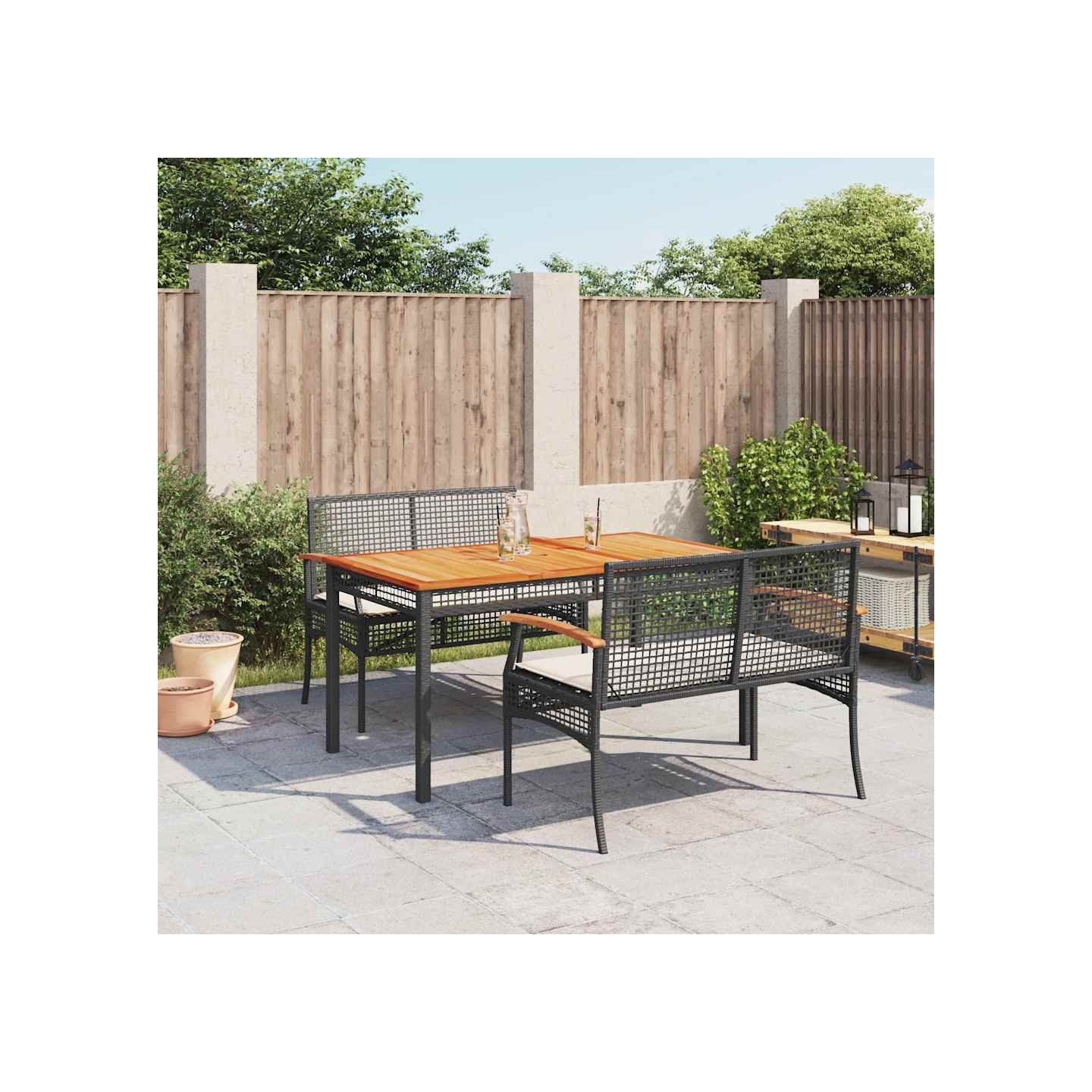 Ensemble à manger de jardin avec coussins 3 pcs Noir