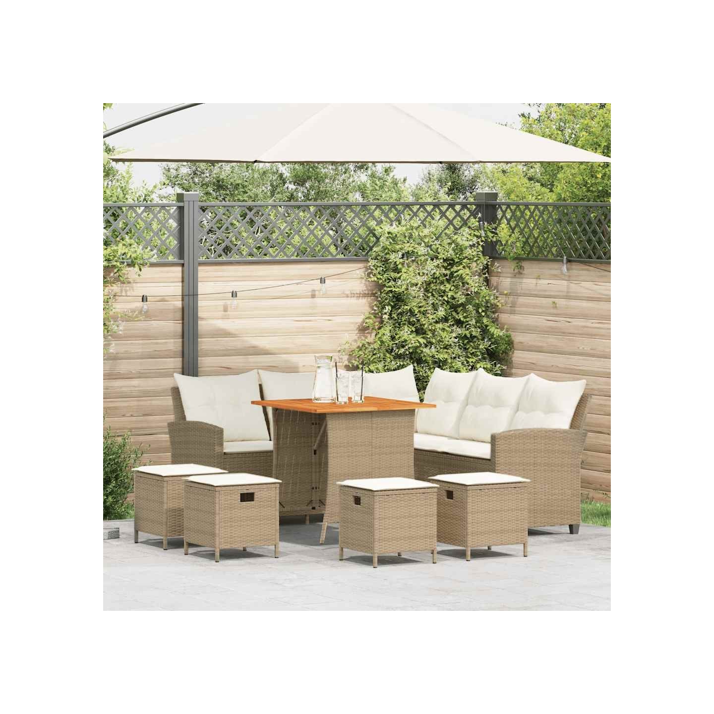 Ensemble de canapé de jardin 6 pcs avec coussins en L beige