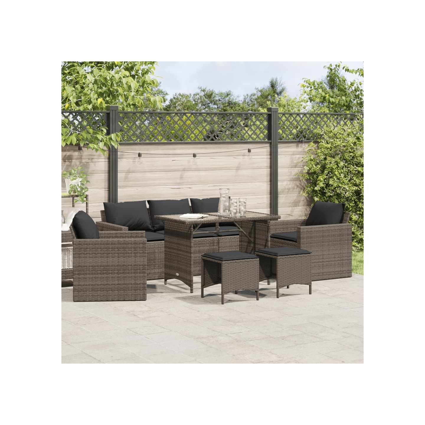 Salon de jardin 6 pcs avec coussins gris résine tressée
