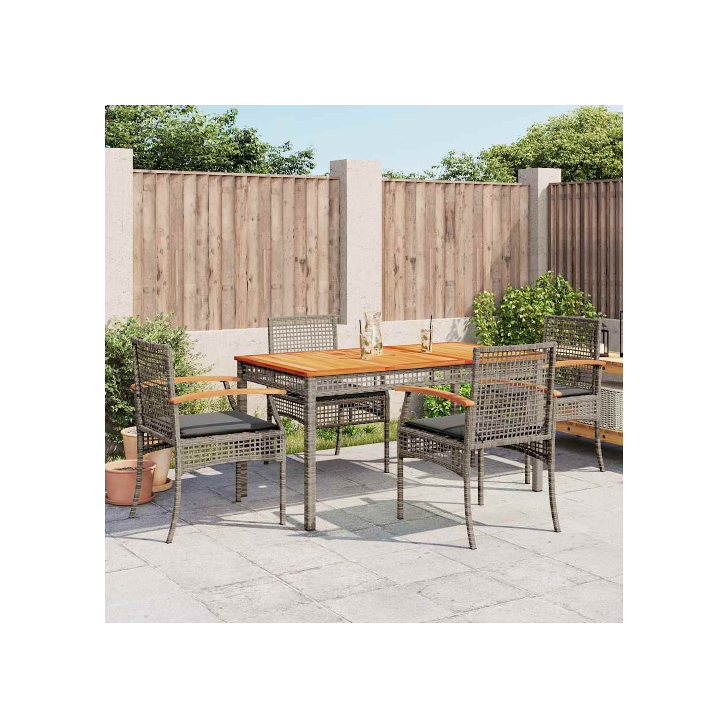 Ensemble à manger de jardin 5 pcs coussins gris résine tressée