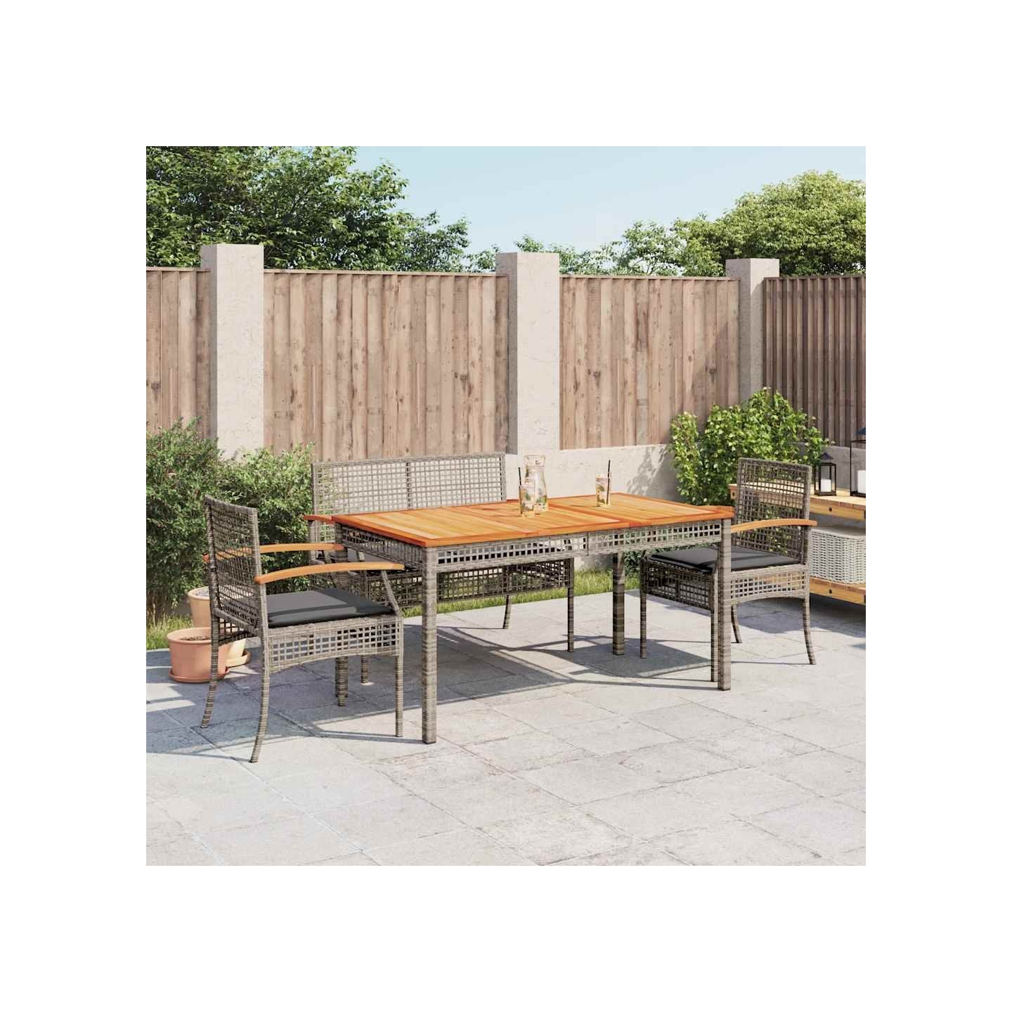 Ensemble à manger jardin 4pcs et coussins Gris Résine tressée