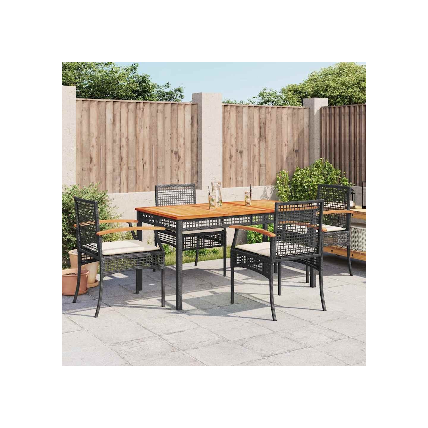 Ensemble à manger de jardin coussins 5pcs Noir Résine tressée