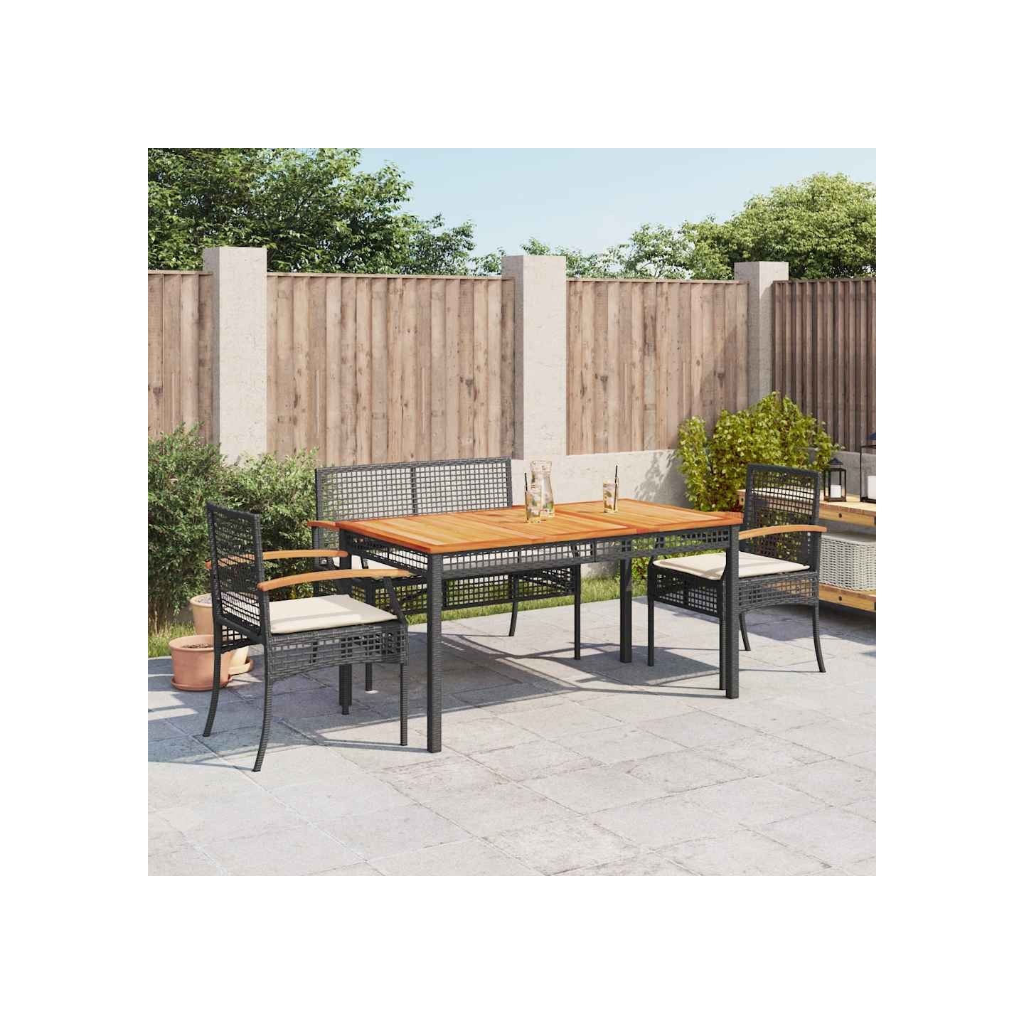 Ensemble à manger de jardin 4 pcs avec coussins noir