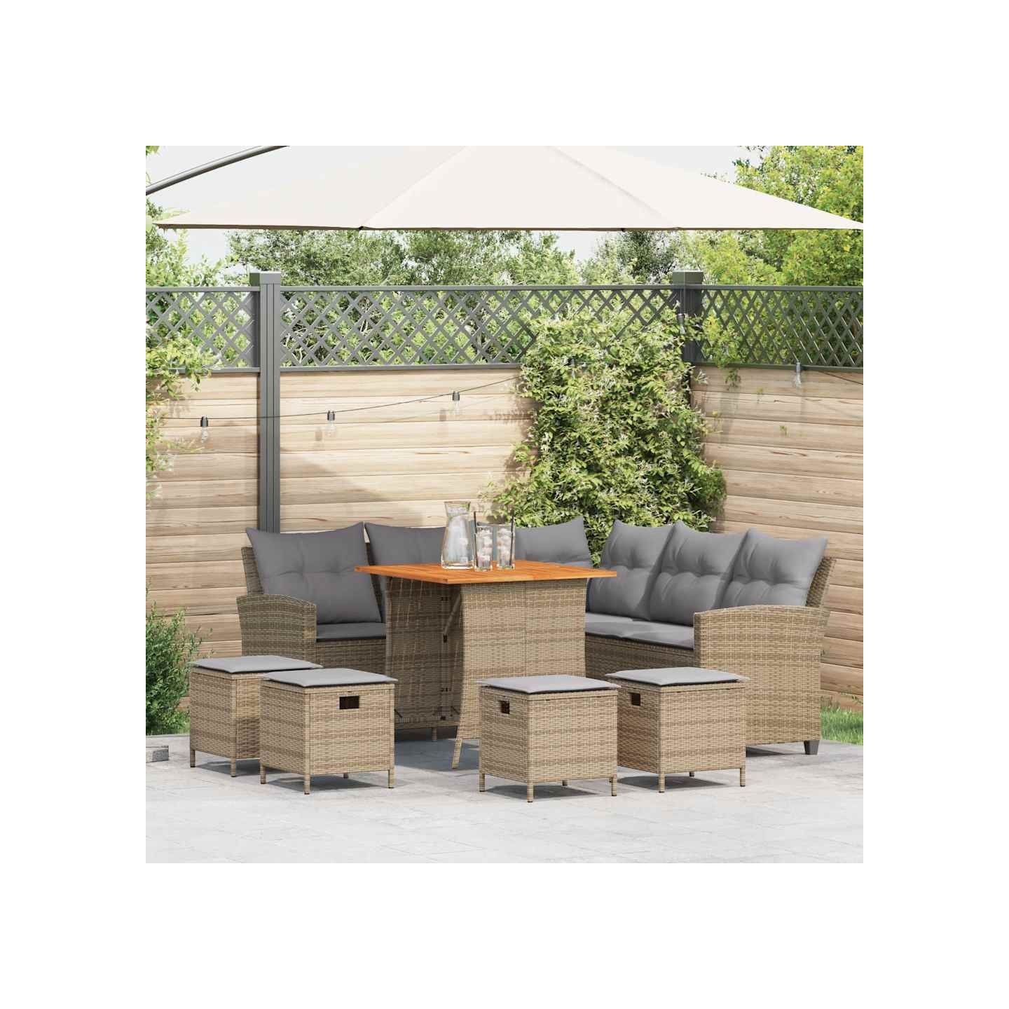 Ensemble de canapé de jardin 6 pcs avec coussins en L beige