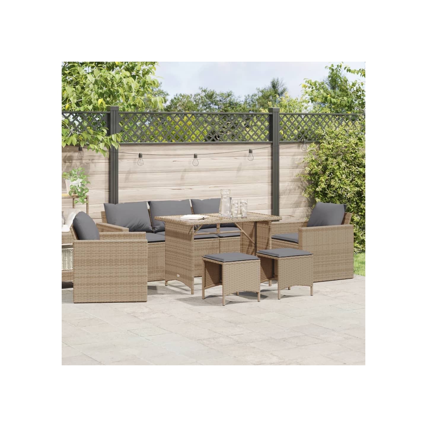 Salon de jardin avec coussins 6 pcs beige résine tressée