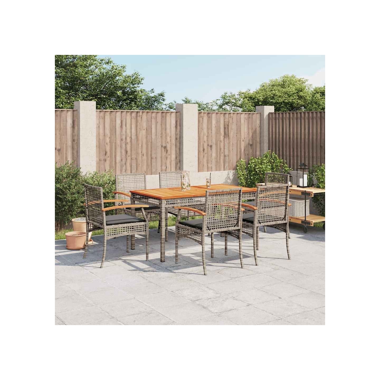 Ensemble à manger de jardin et coussins 7 pcs gris rotin