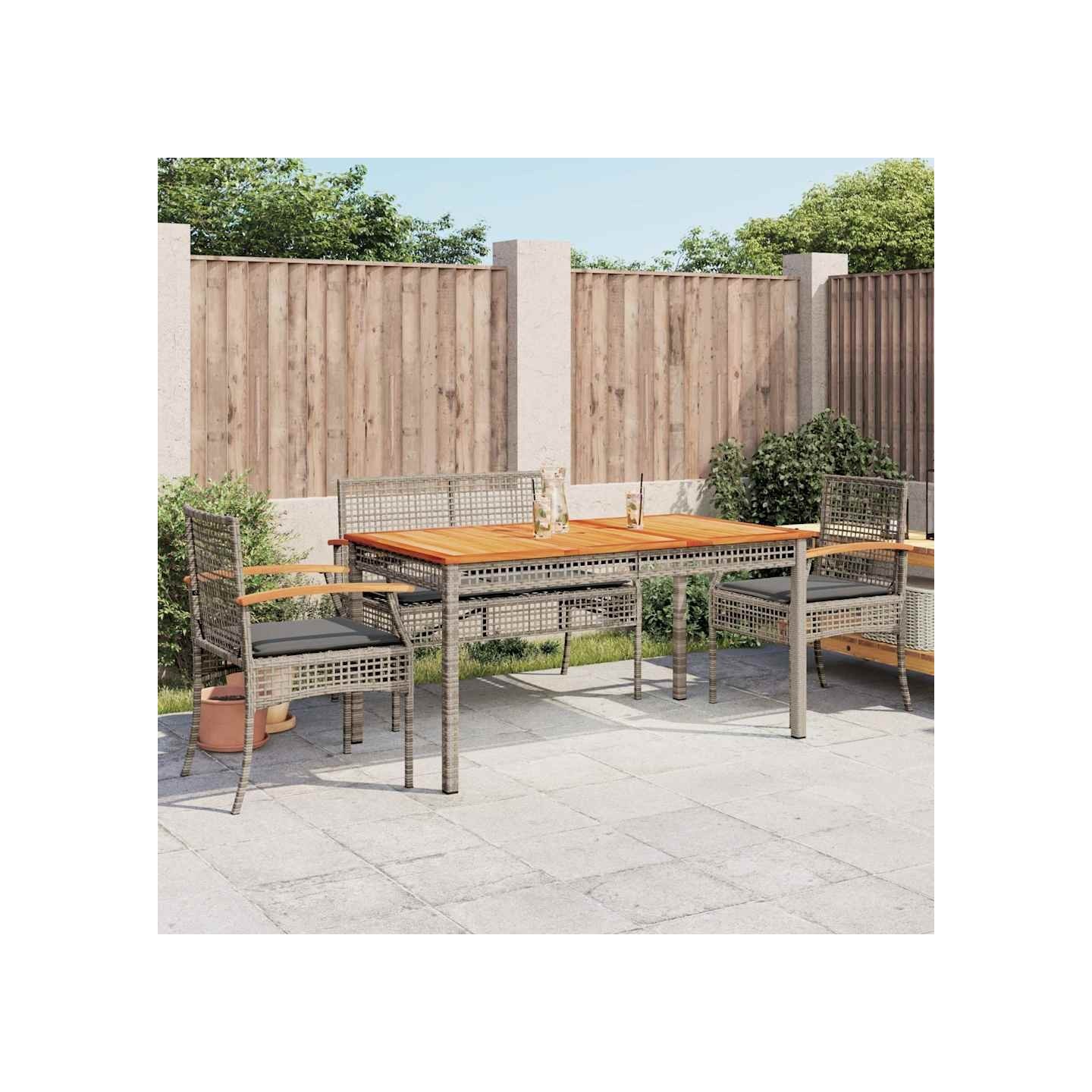 Ensemble à manger de jardin 5 pcs coussins gris résine tressée