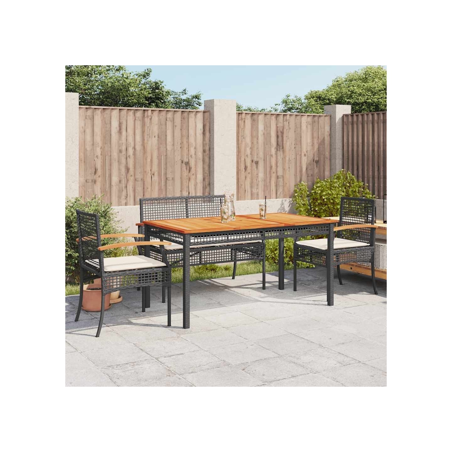 Ensemble à manger de jardin coussins 5pcs Noir Résine tressée
