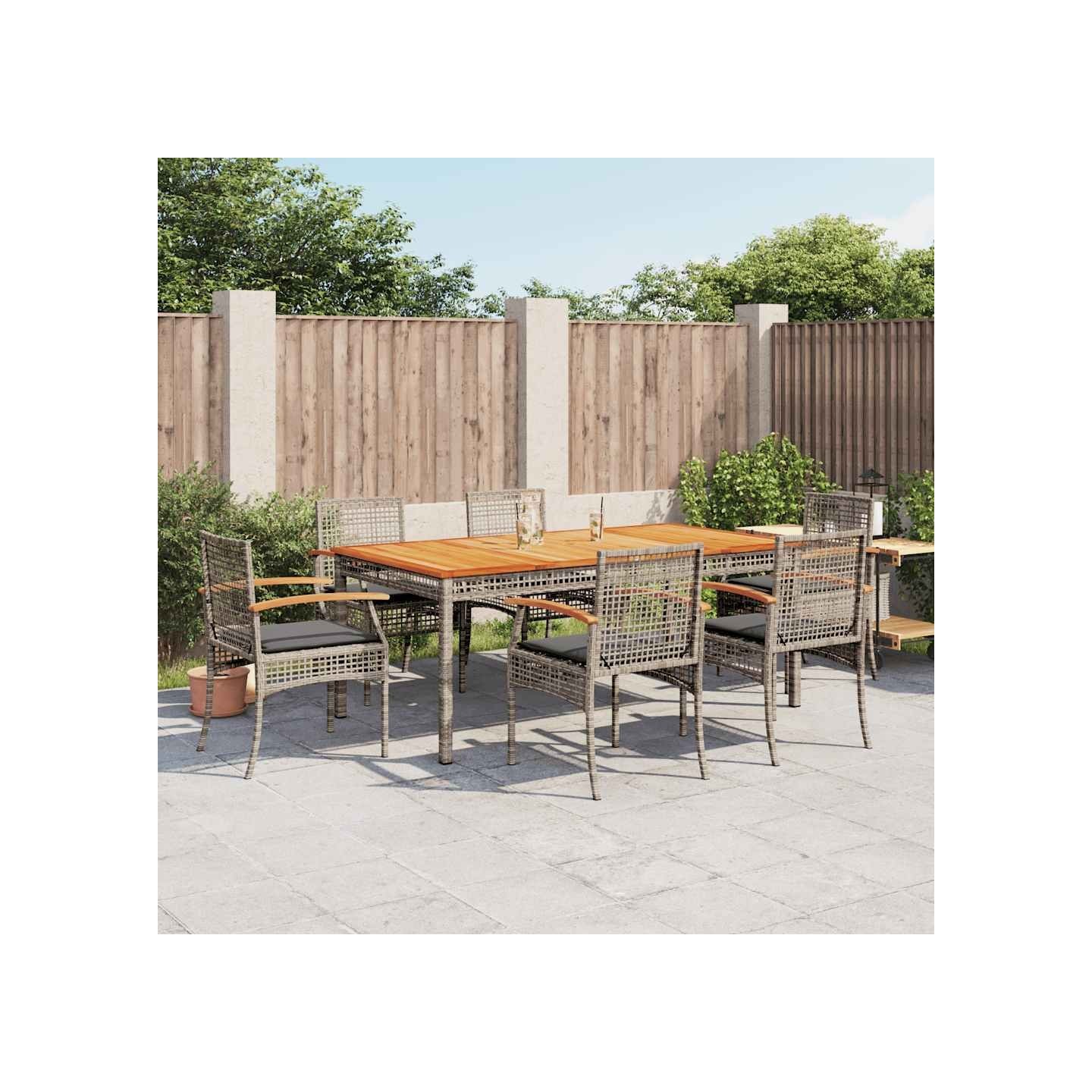 Ensemble à manger de jardin et coussins 7 pcs gris rotin