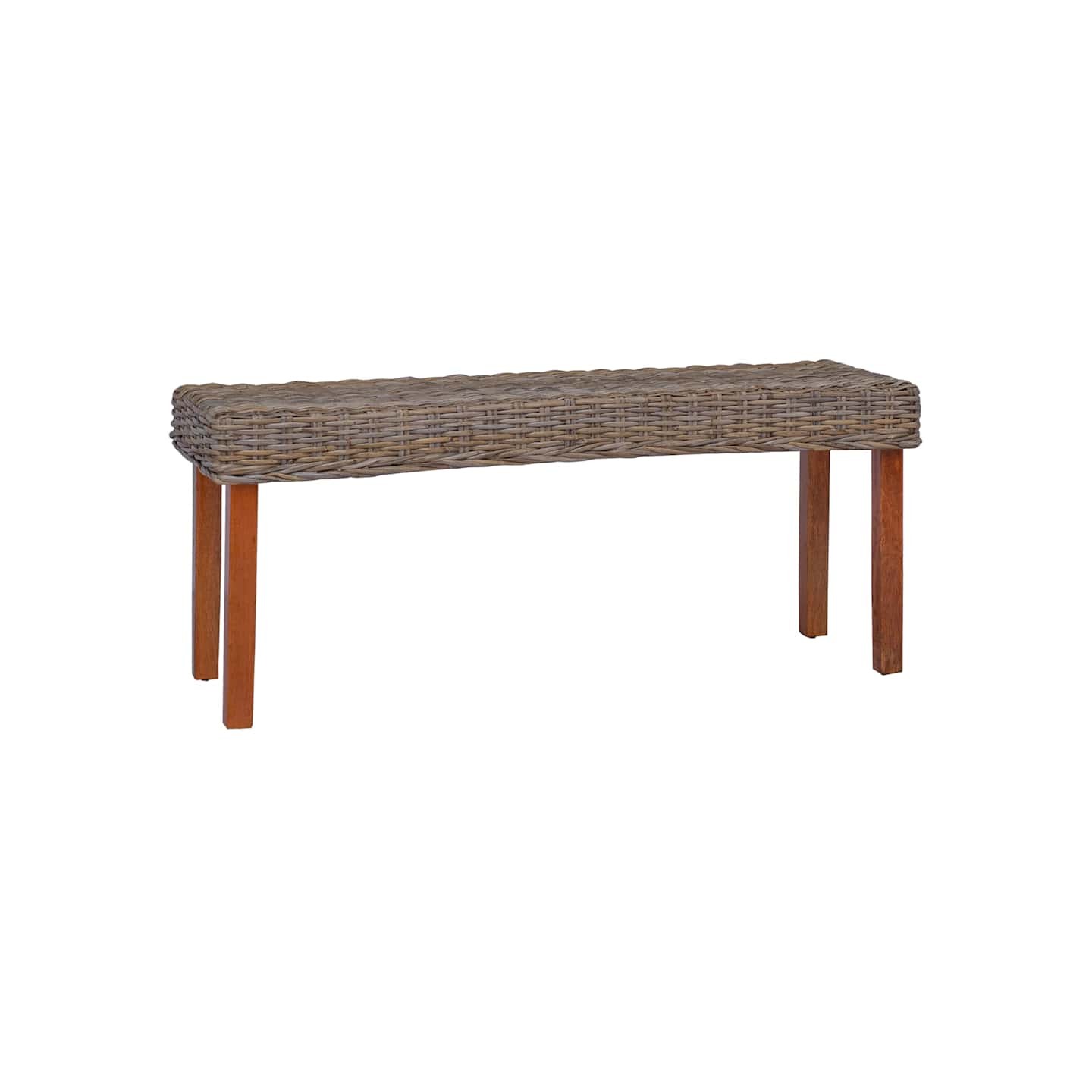 Banc 110 cm Rotin naturel kubu et bois d'acajou massif