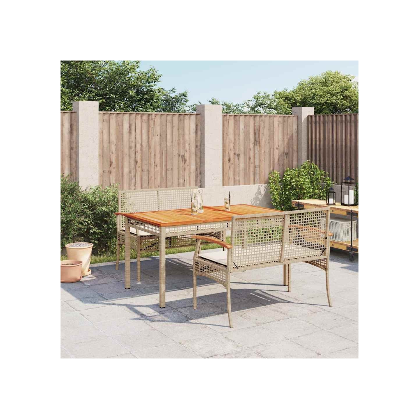 Ensemble à manger de jardin et coussins 3 pcs Beige poly rotin